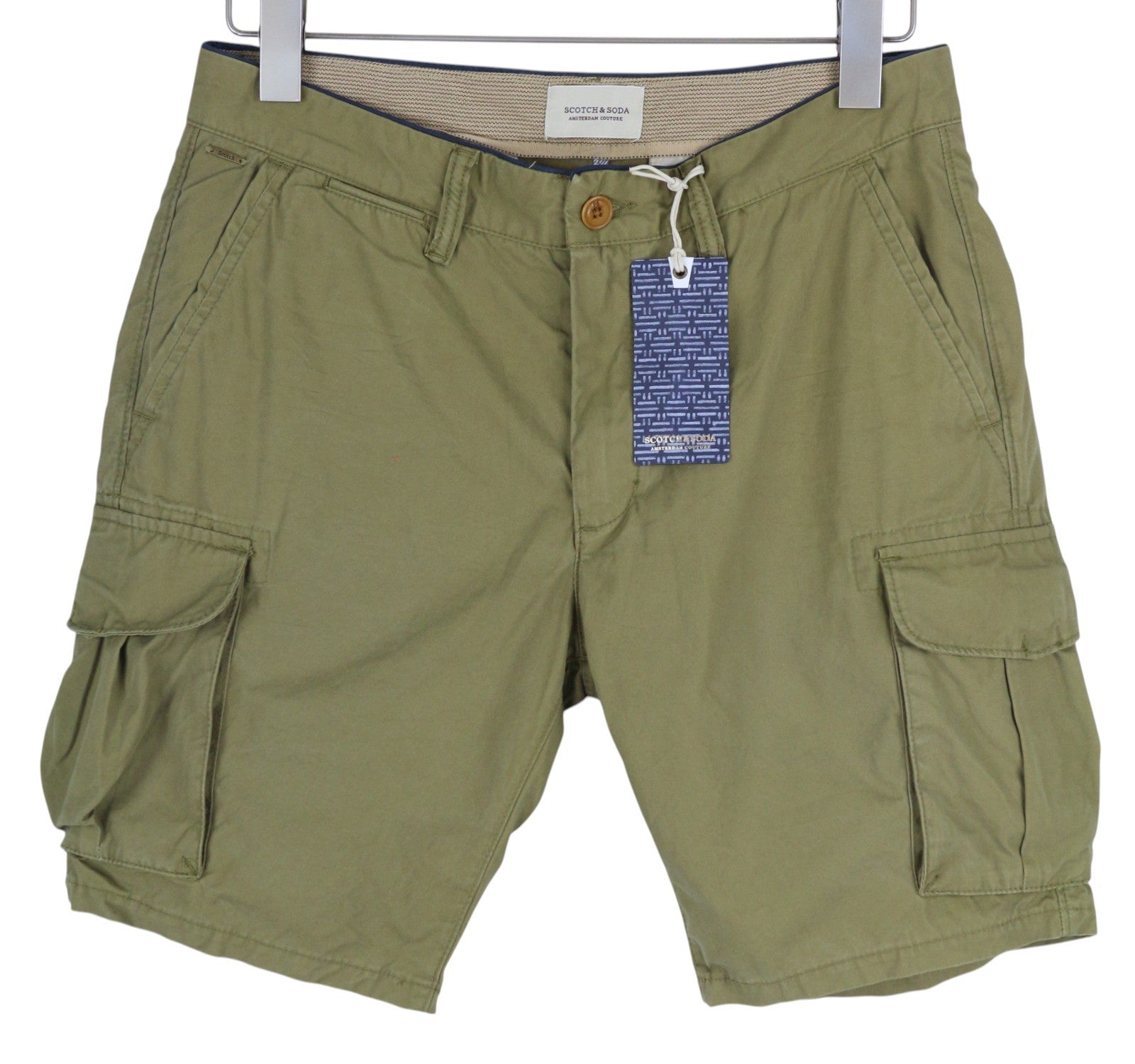 SCOTCH & SODA Men Shorts W29 Khaki Green Cargo Zip 5-Design Pockets Logo Casual