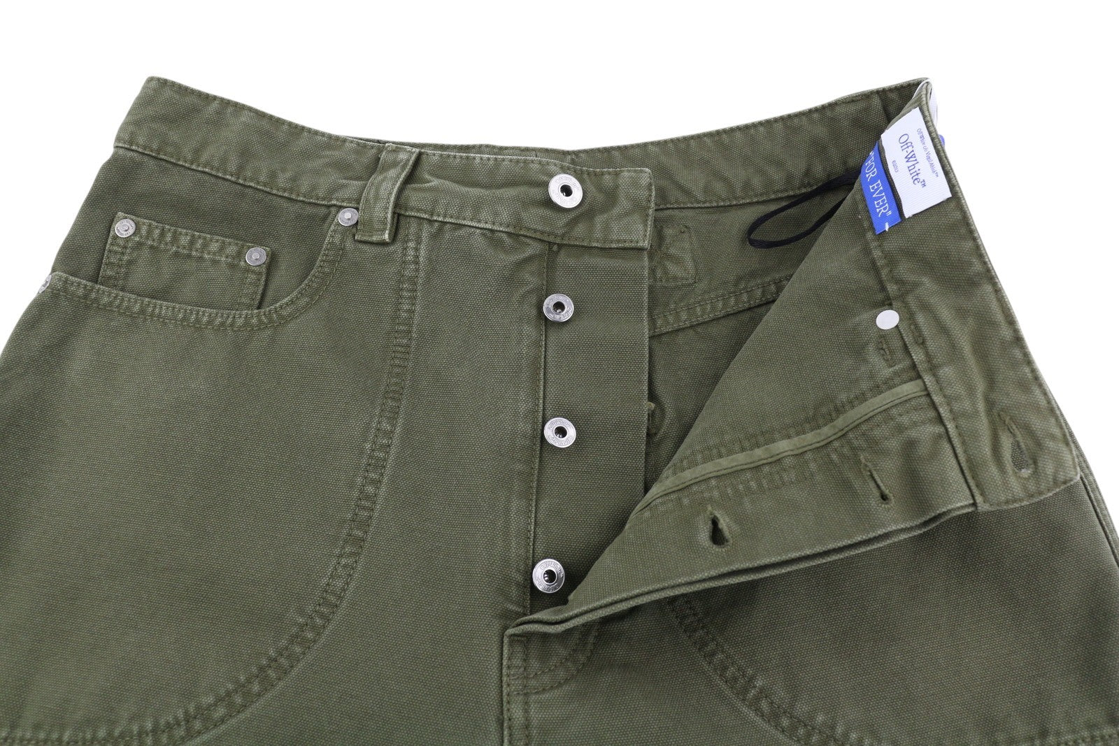 OFF-WHITE Garmdyed Canv Relax Men Jeans W30 Green Button Fly Straight RRP€799