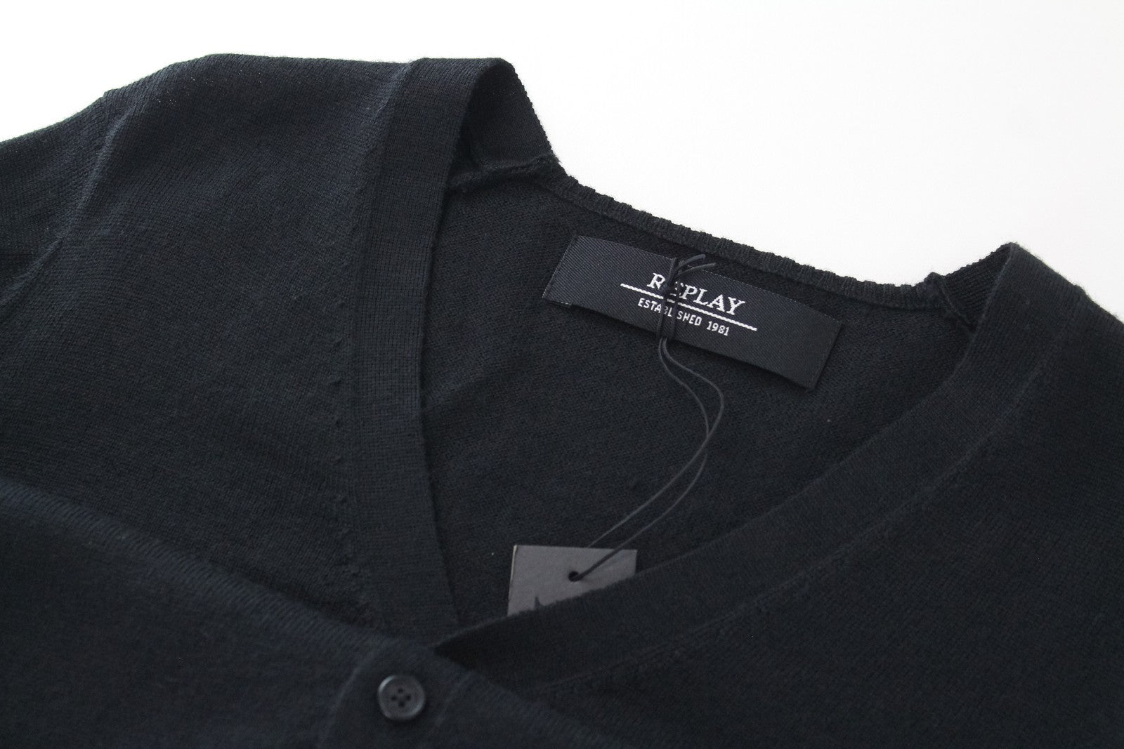 REPLAY vilnonis kardiganas S mezgimo megztinis juodas ilgomis rankovėmis su kišene 