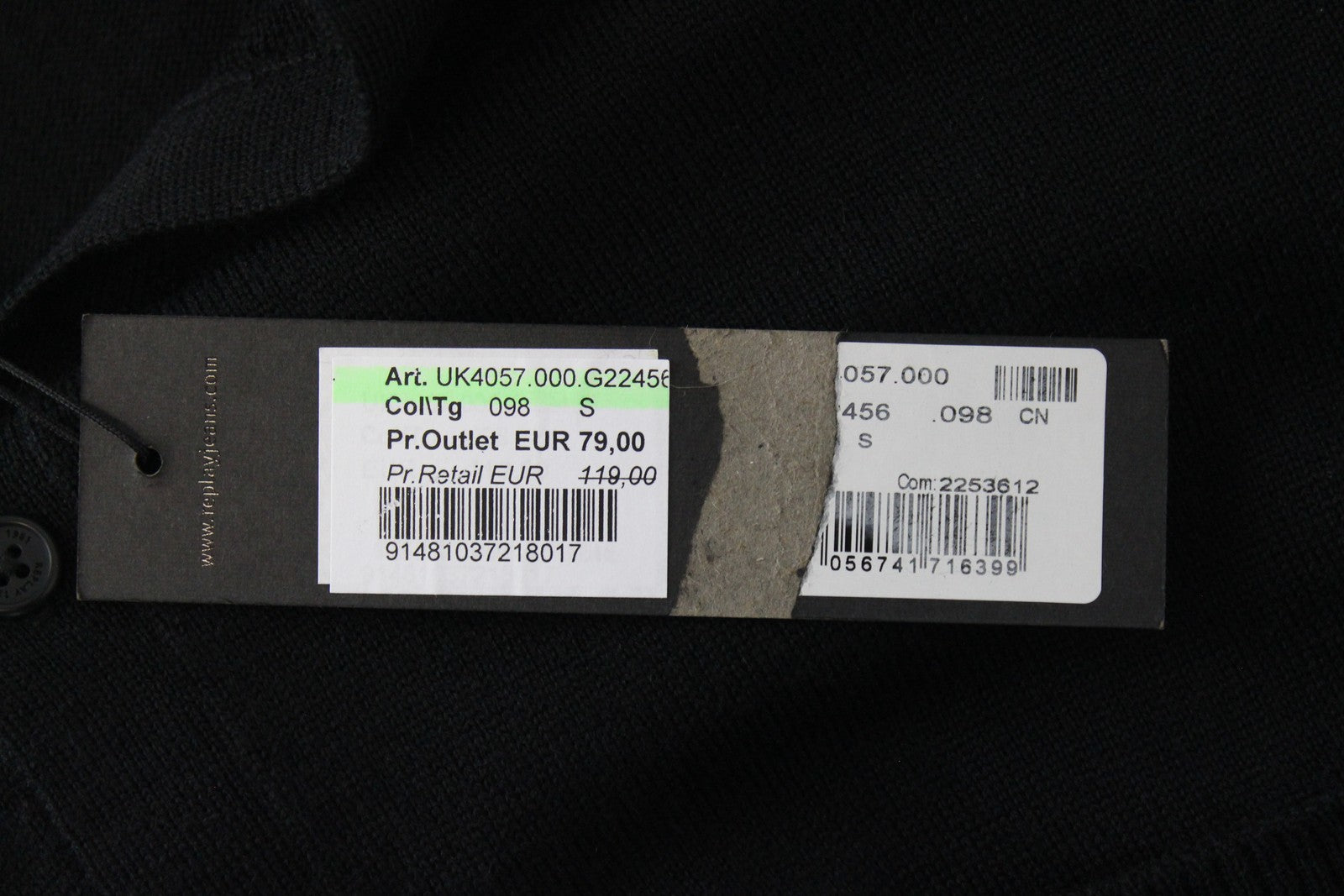 REPLAY vilnonis kardiganas S mezgimo megztinis juodas ilgomis rankovėmis su kišene 