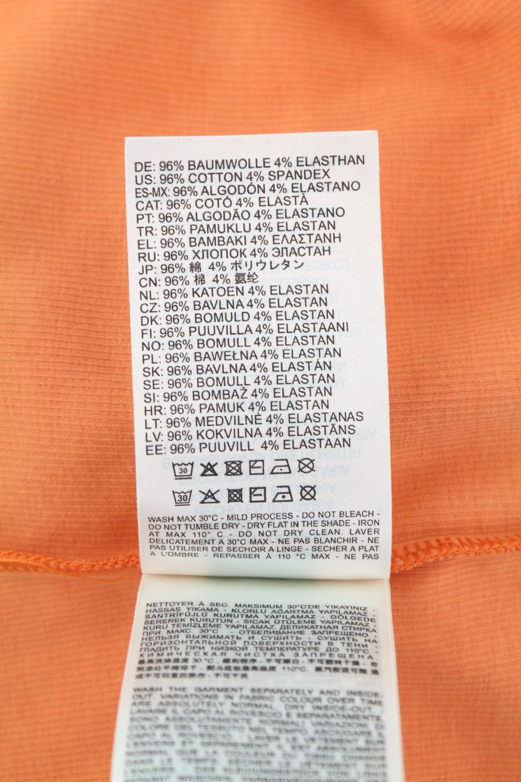 DIESEL T-Ballet-D moteriški marškinėliai, oranžiniai, ilgomis rankovėmis, apvaliu kaklu, trumpinti, tamprūs. 