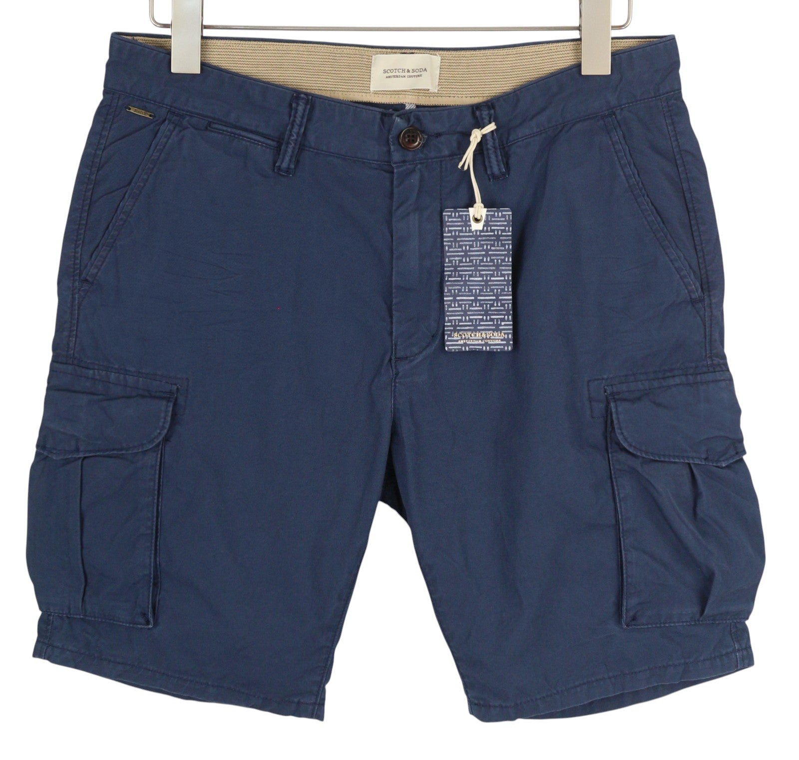 SCOTCH & SODA Men Shorts W30 Blue Cargo Zip Fly 5-Design Pockets Logo Casual