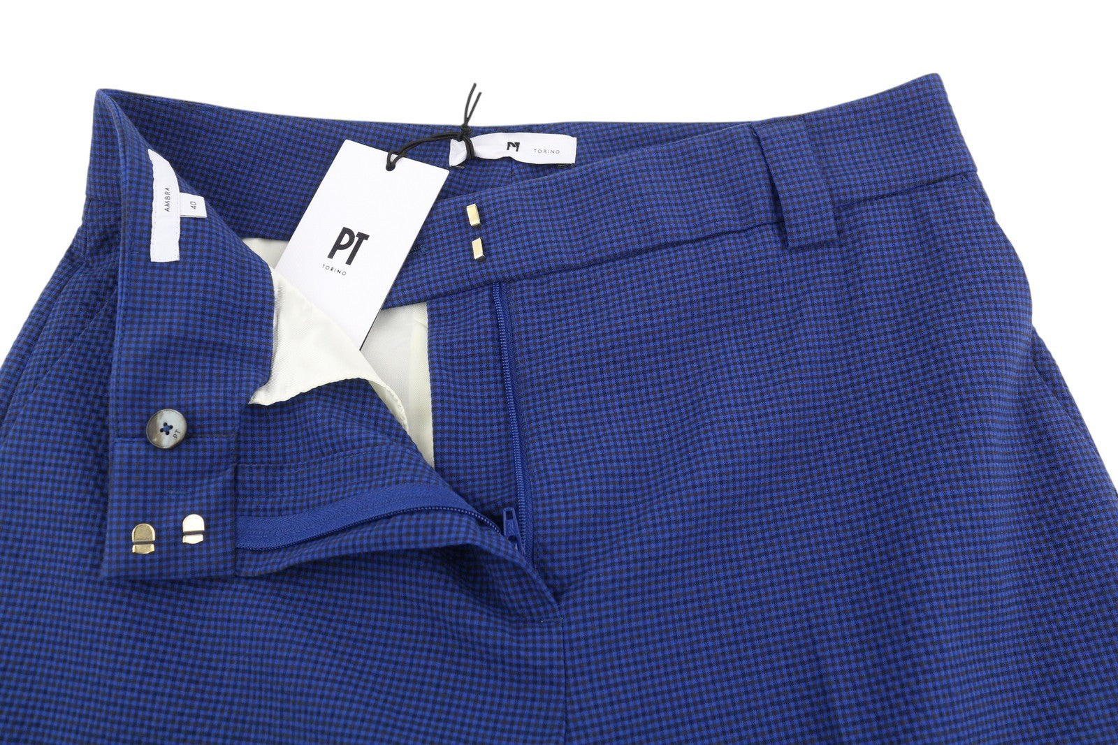 PT TORINO Ambra moteriškos kelnės 40 W30 mėlynos raštuotos atlenktos siaurėjančios iki kulkšnies 