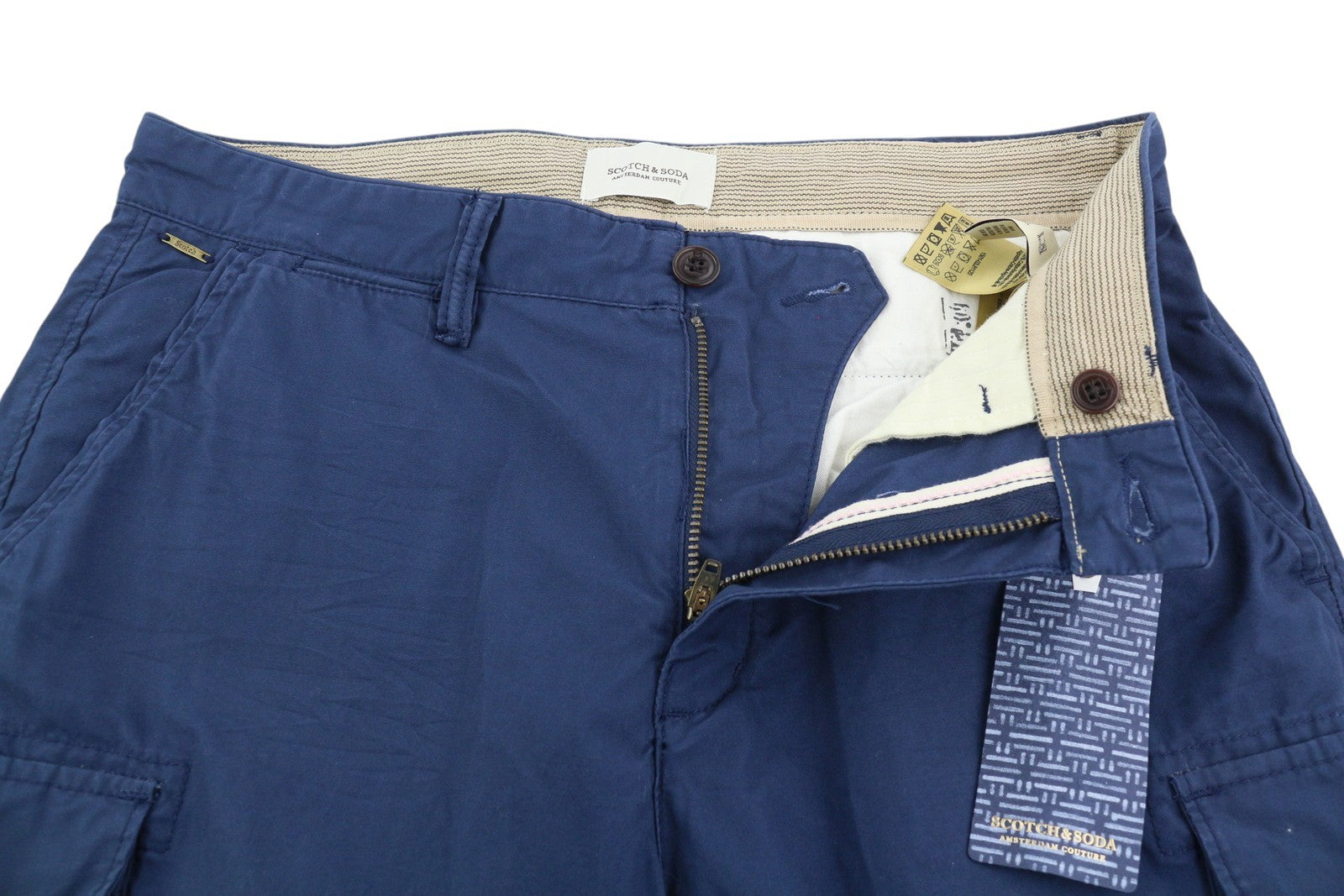 SCOTCH & SODA Men Shorts W29 Blue Cargo Zip Fly 5-Design Pockets Logo Casual