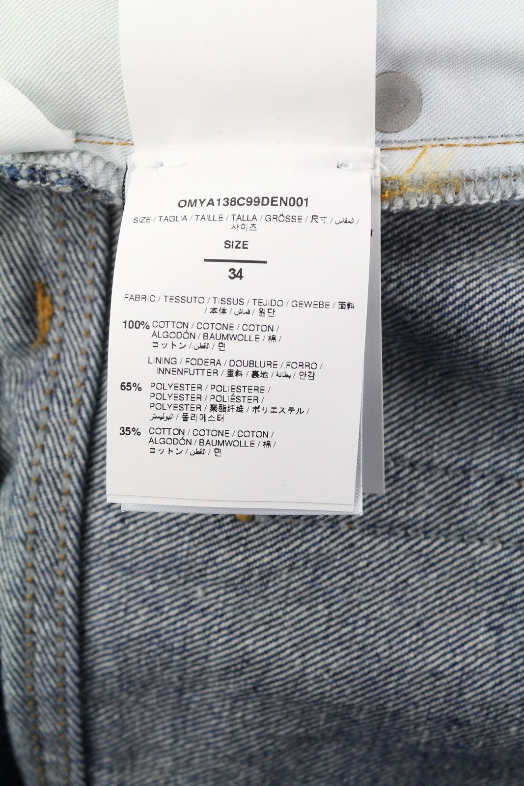 OFF-WHITE „Arr Skate“ vyriški džinsai W34 su mėlyna spalva, įprasto kirpimo, su sagomis, rekomenduojama kaina – 645 € 