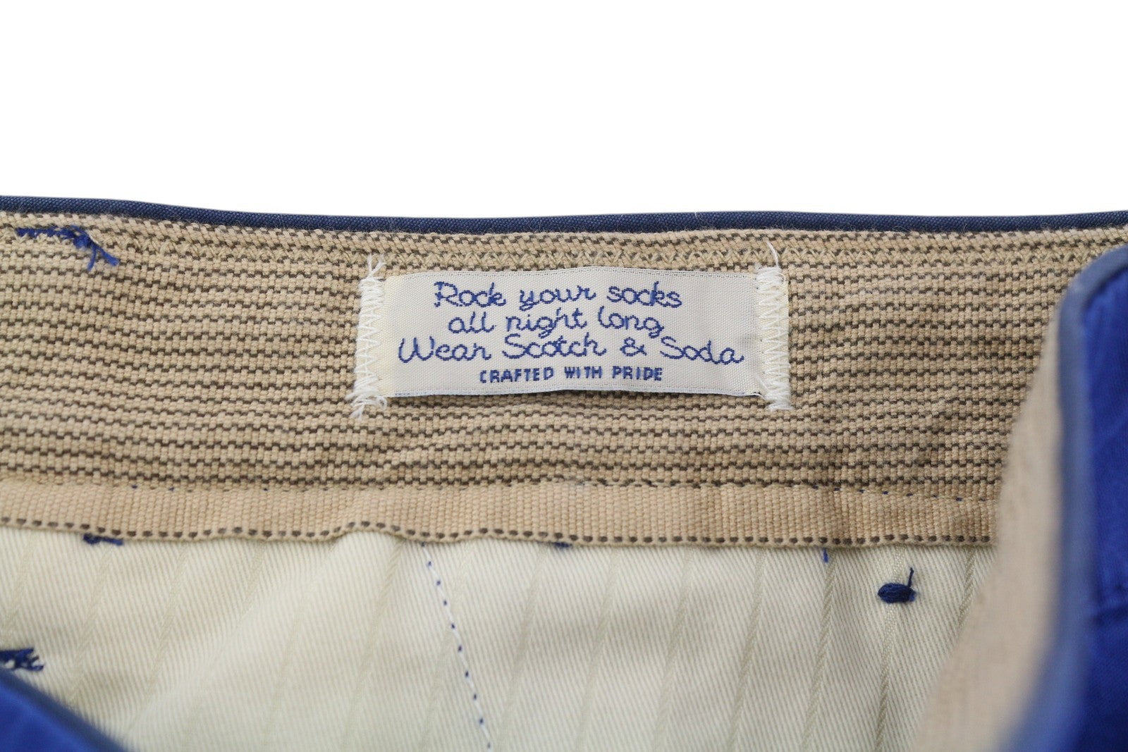 SCOTCH &amp; SODA vyriški šortai W31 mėlyni, su užtrauktuku, 5 kišenėmis ir logotipu.