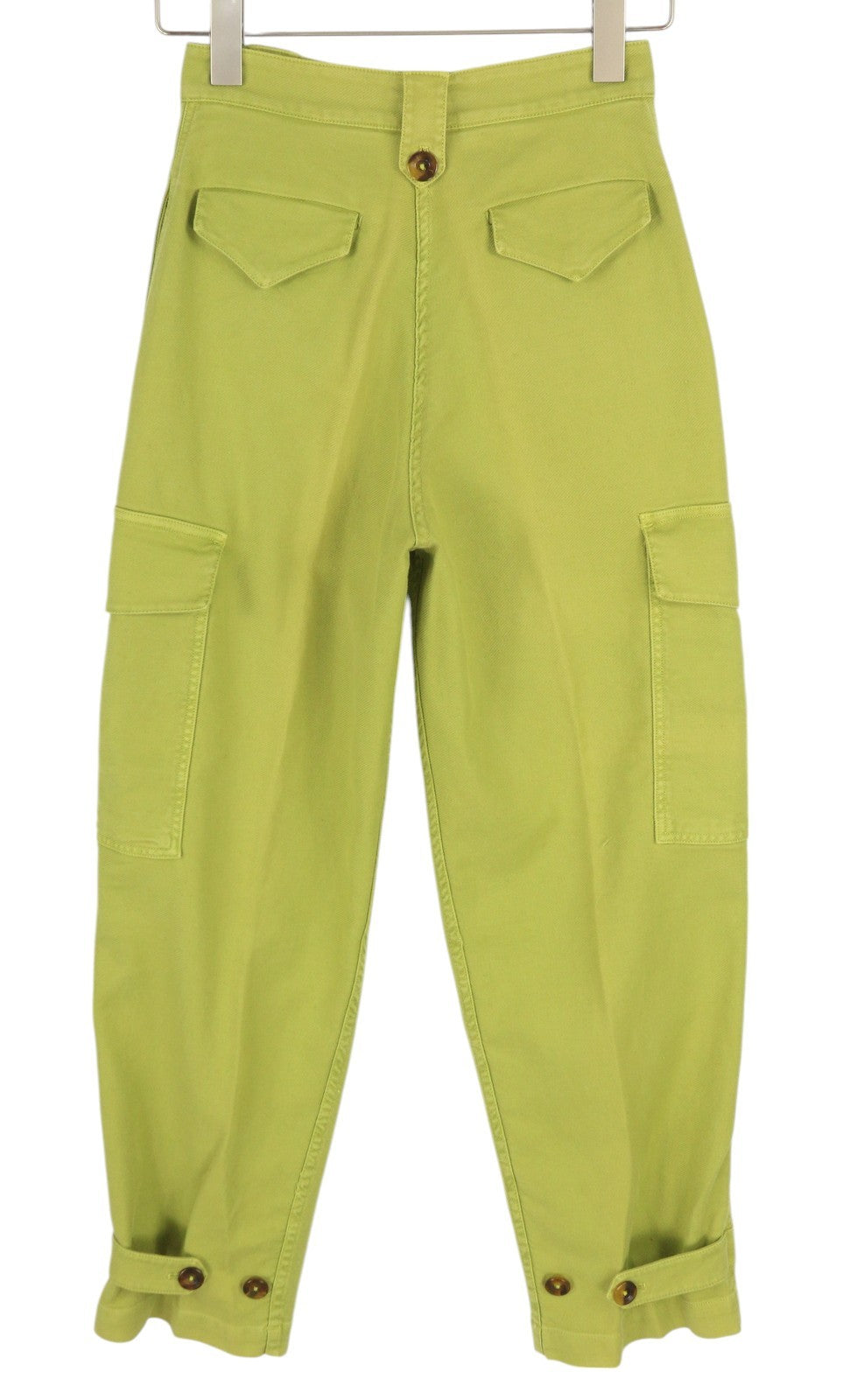 PT TORINO Zoe moteriškos kelnės, 38 cm, žalios, aukštu liemeniu, lininio audinio, siaurėjančios. 