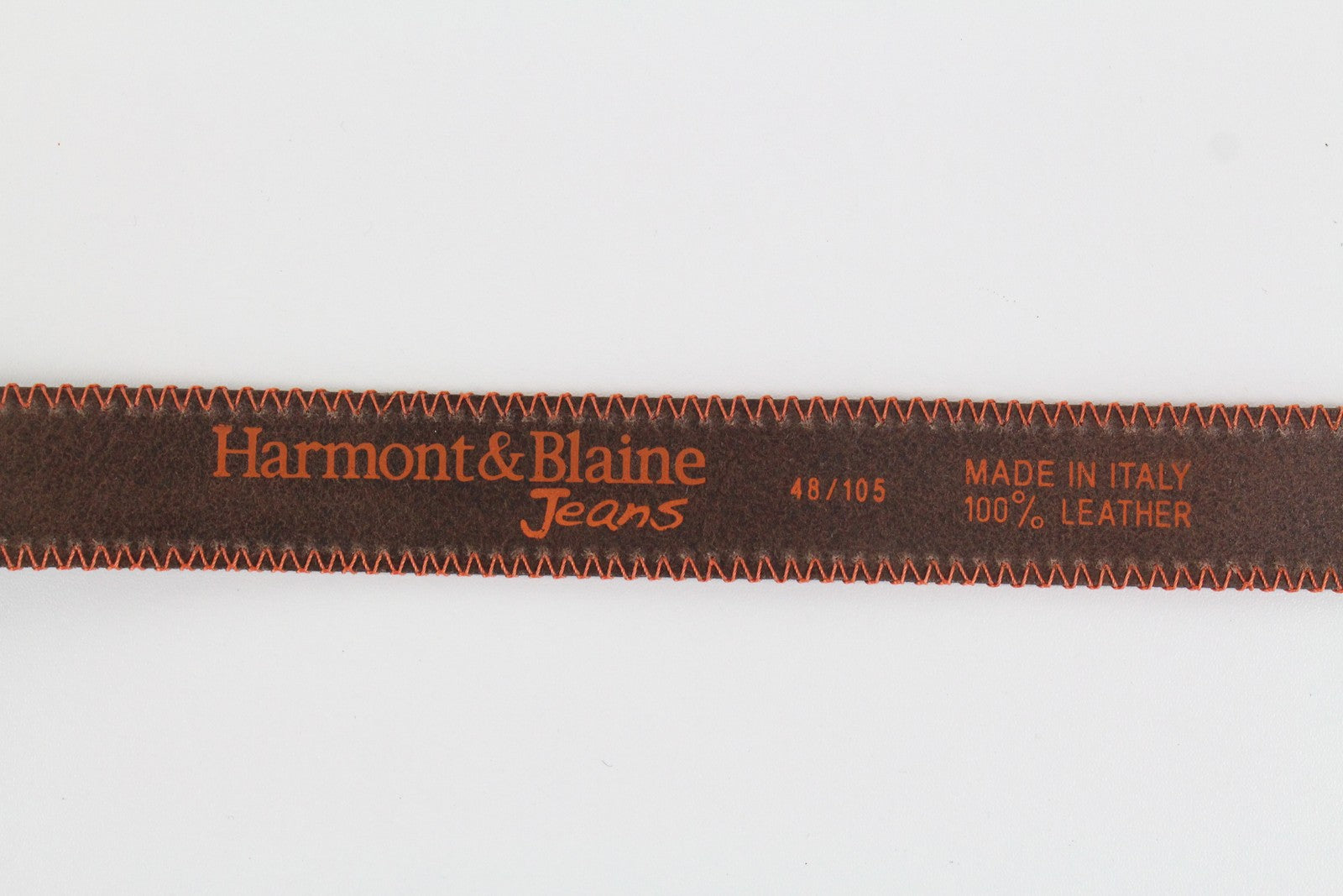 HARMONT & BLAINE Belt 105cm Brown Leather Round-End Orange Stitch Detail