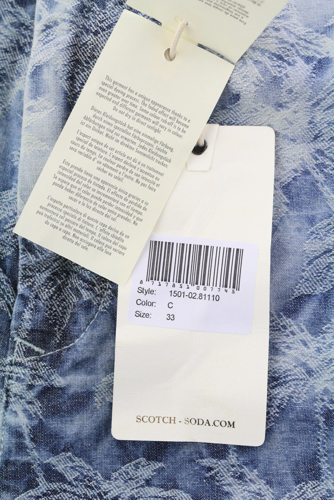 SCOTCH & SODA Men Shorts W33 Chino Washed Blue Embroidered Zip Fly Logo Casual