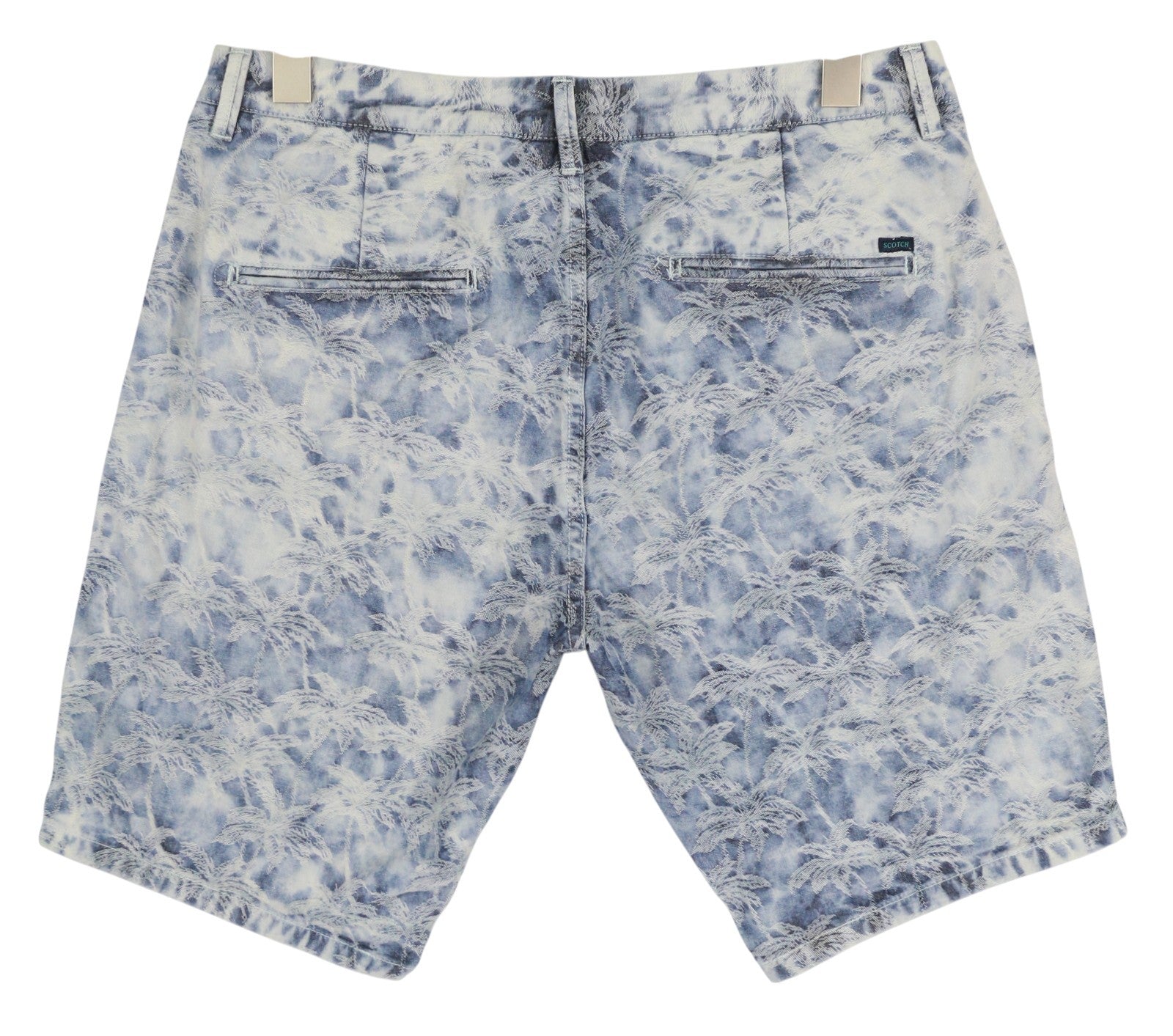 SCOTCH &amp; SODA vyriški šortai W32 Chino, skalbtos mėlynos spalvos, siuvinėtas užtrauktukas su logotipu laisvalaikiui