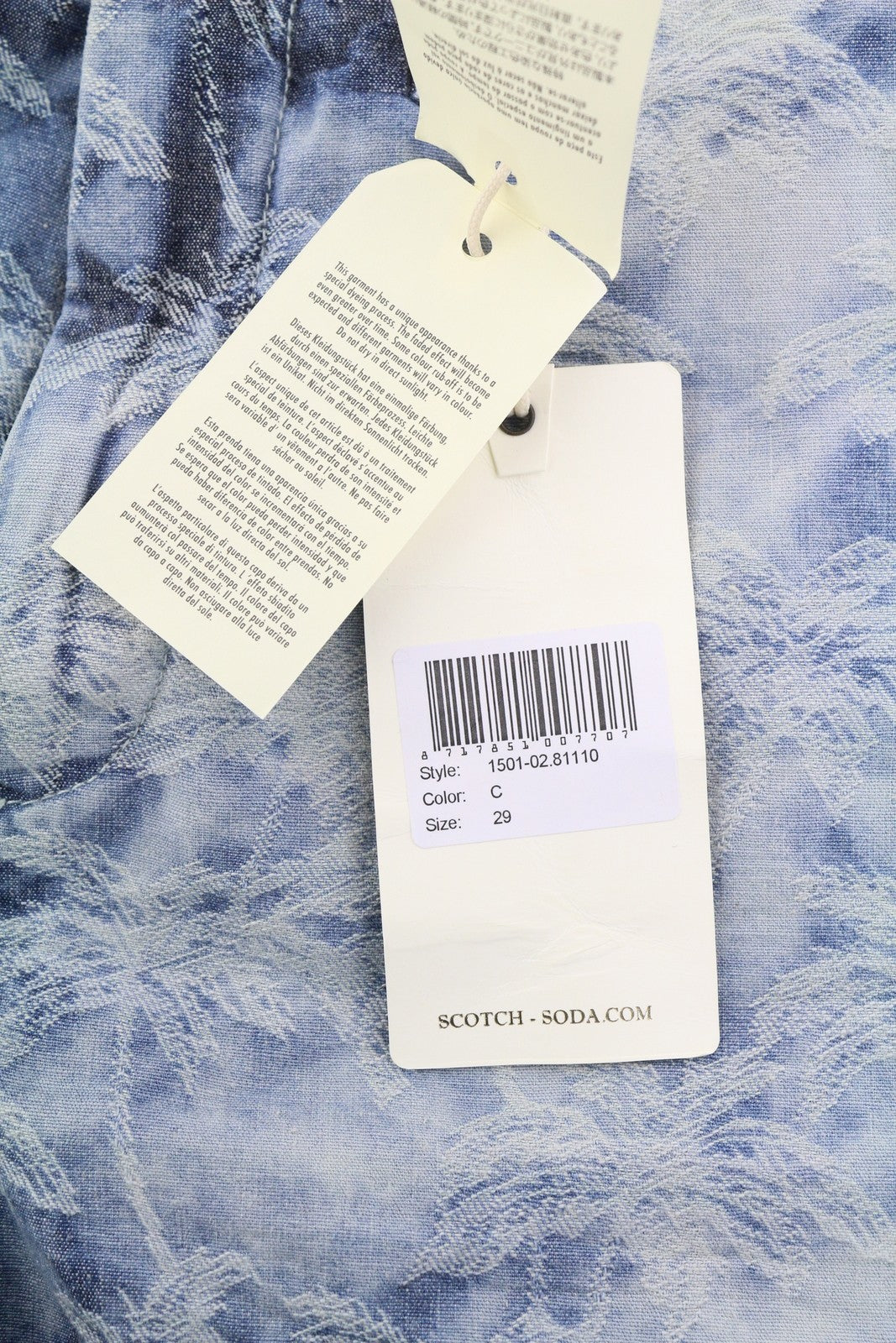 SCOTCH &amp; SODA vyriški šortai W29 Chino, mėlyni, siuvinėti, su užtrauktuku ir laisvalaikio stiliaus. 