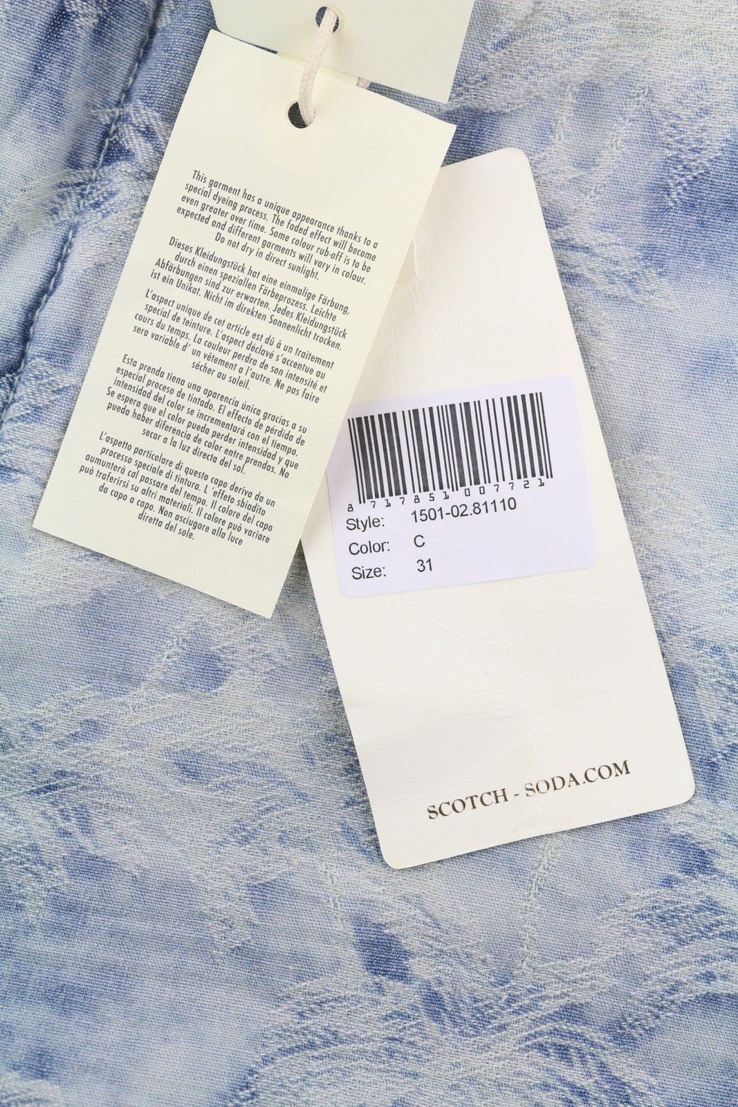 SCOTCH & SODA Men Shorts W31 Chino Washed Blue Embroidered Zip Fly Logo Casual