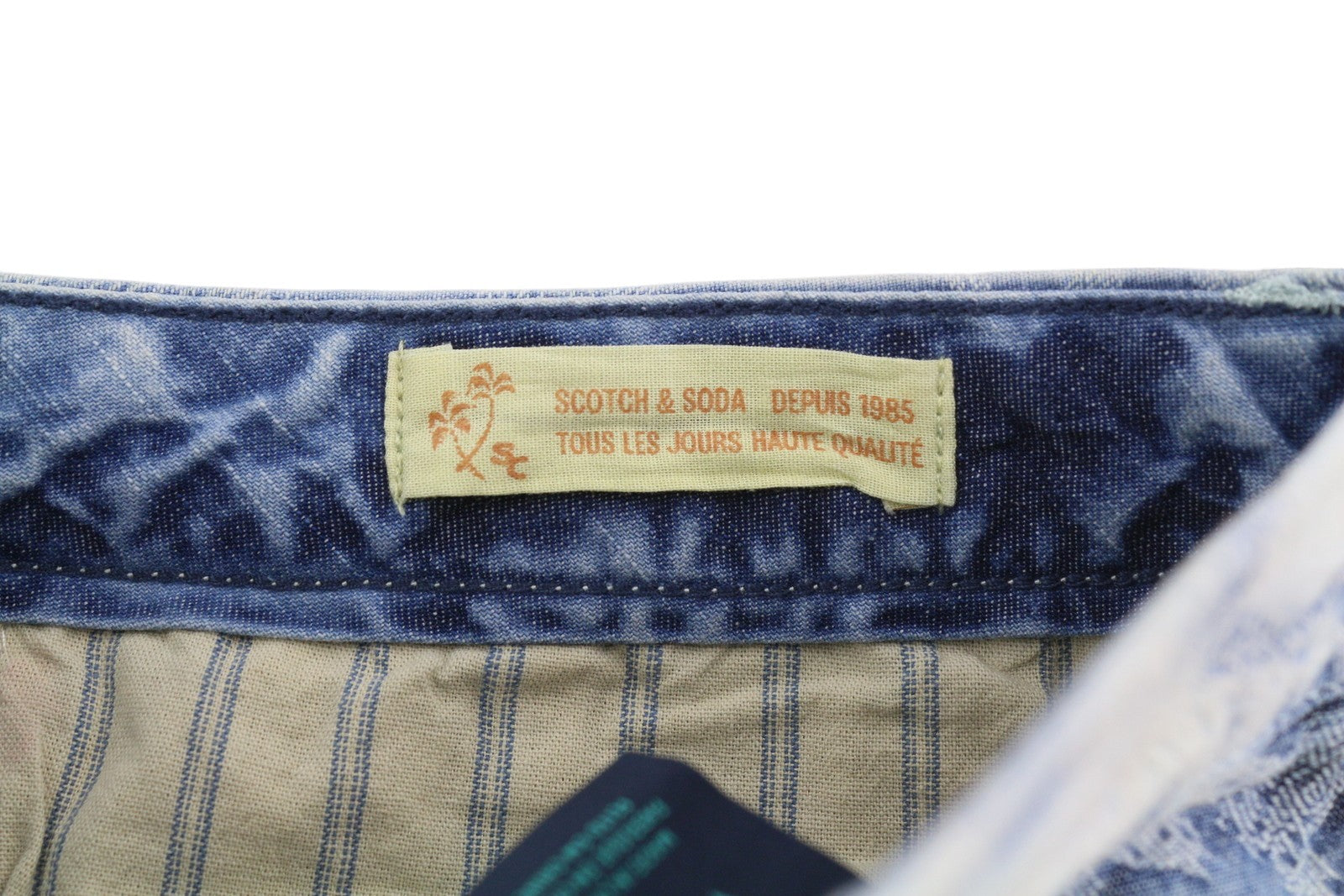 SCOTCH & SODA Men Shorts W31 Chino Washed Blue Embroidered Zip Fly Logo Casual