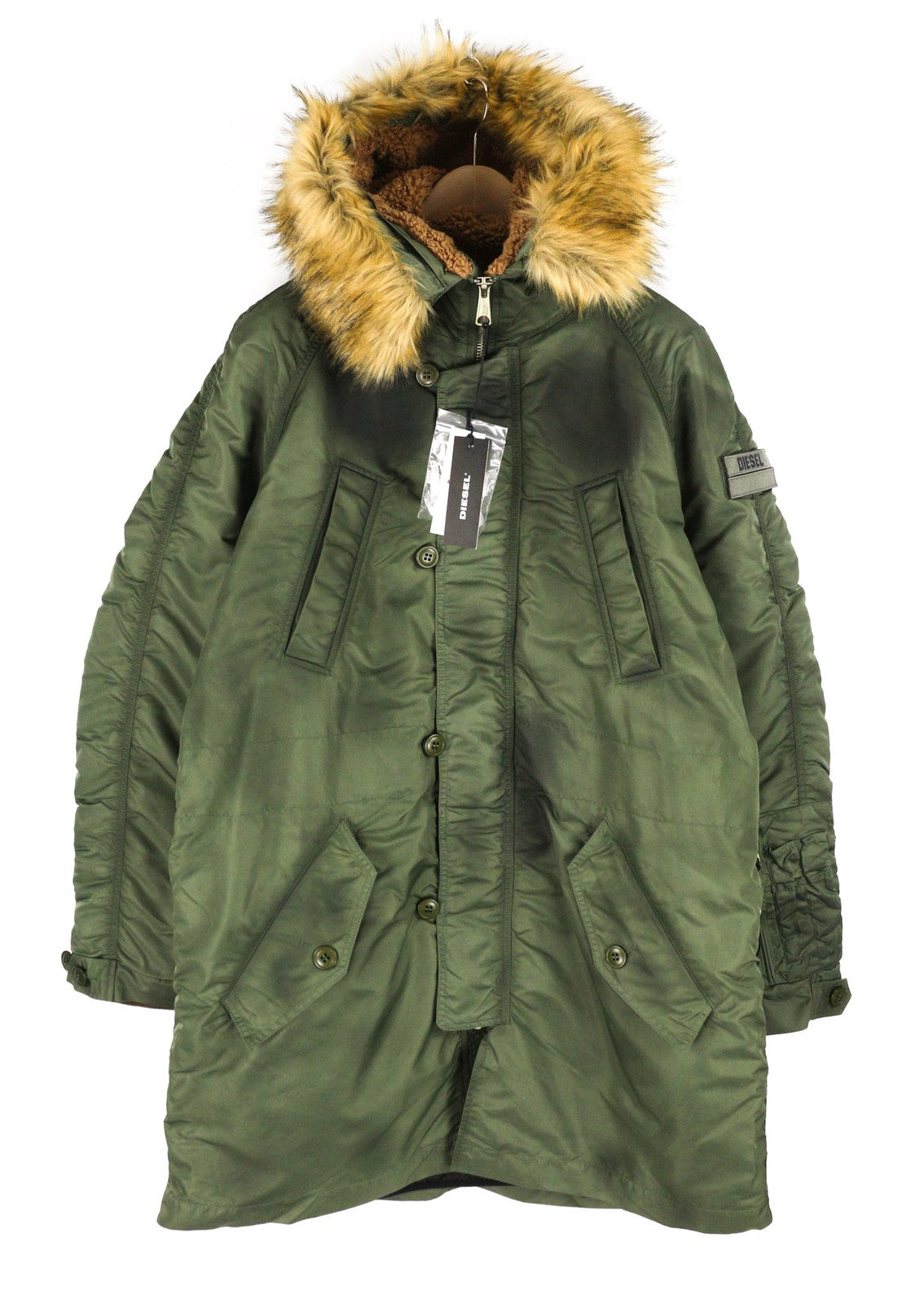 DIESEL W-Claud Mens Jacket L Oversized Parka RRP€395 Removable Faux Fur Hood