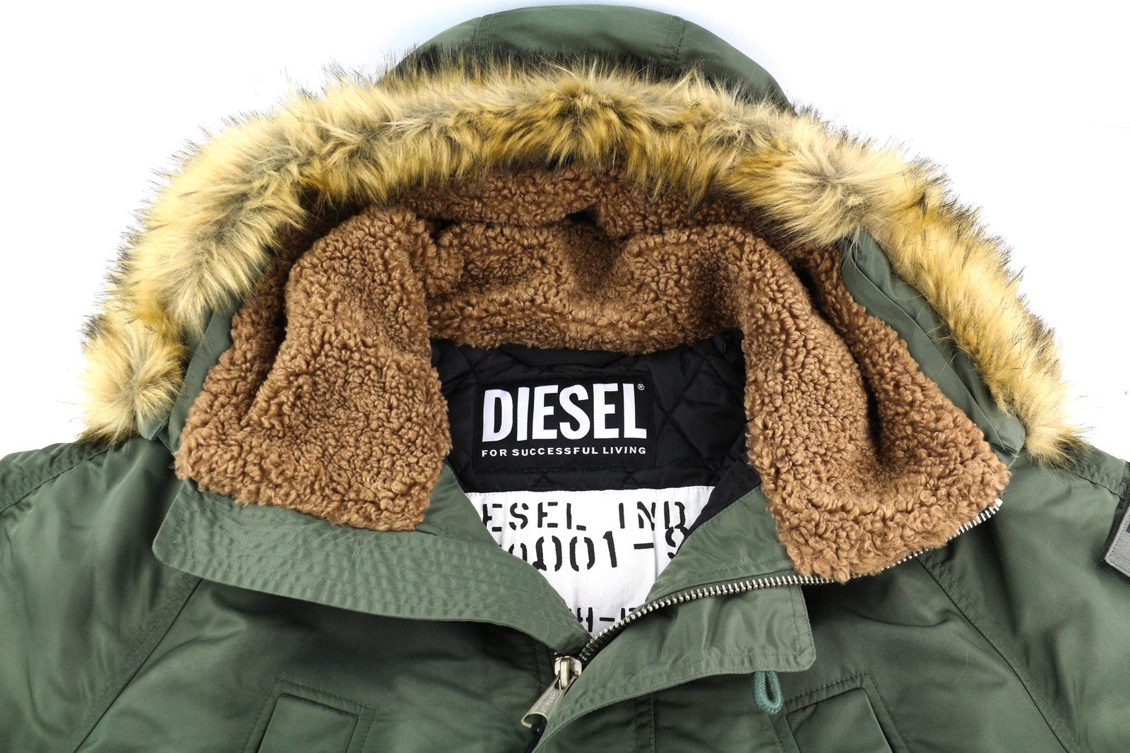 DIESEL W-Claud vyriška striukė L, didelė parka, su išimamu dirbtiniu kailiu, žalia, RRP 395 € 