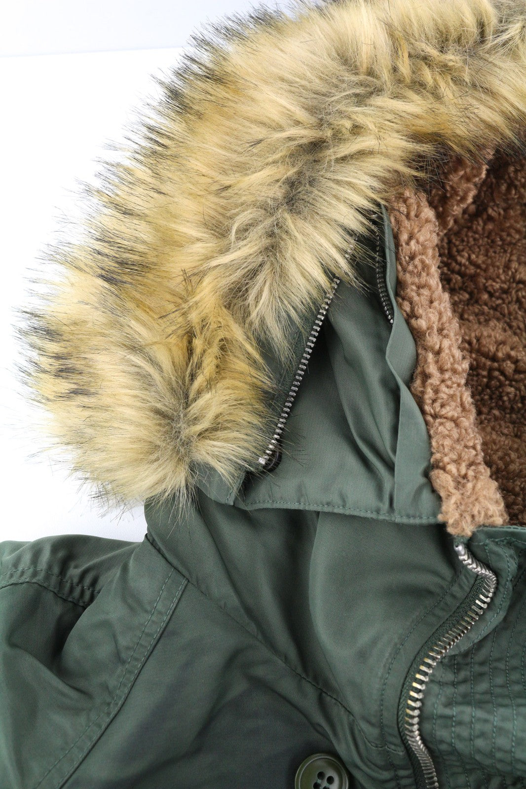 DIESEL W-Claud vyriška striukė L, didelė parka, su išimamu dirbtiniu kailiu, žalia, RRP 395 € 