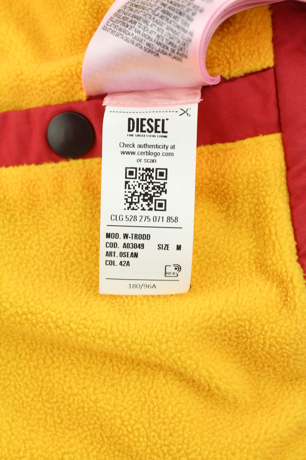DIESEL W-Trodd Mens Jacket M Oversized Fleece Lined Hooded Coated RRP€395 Red