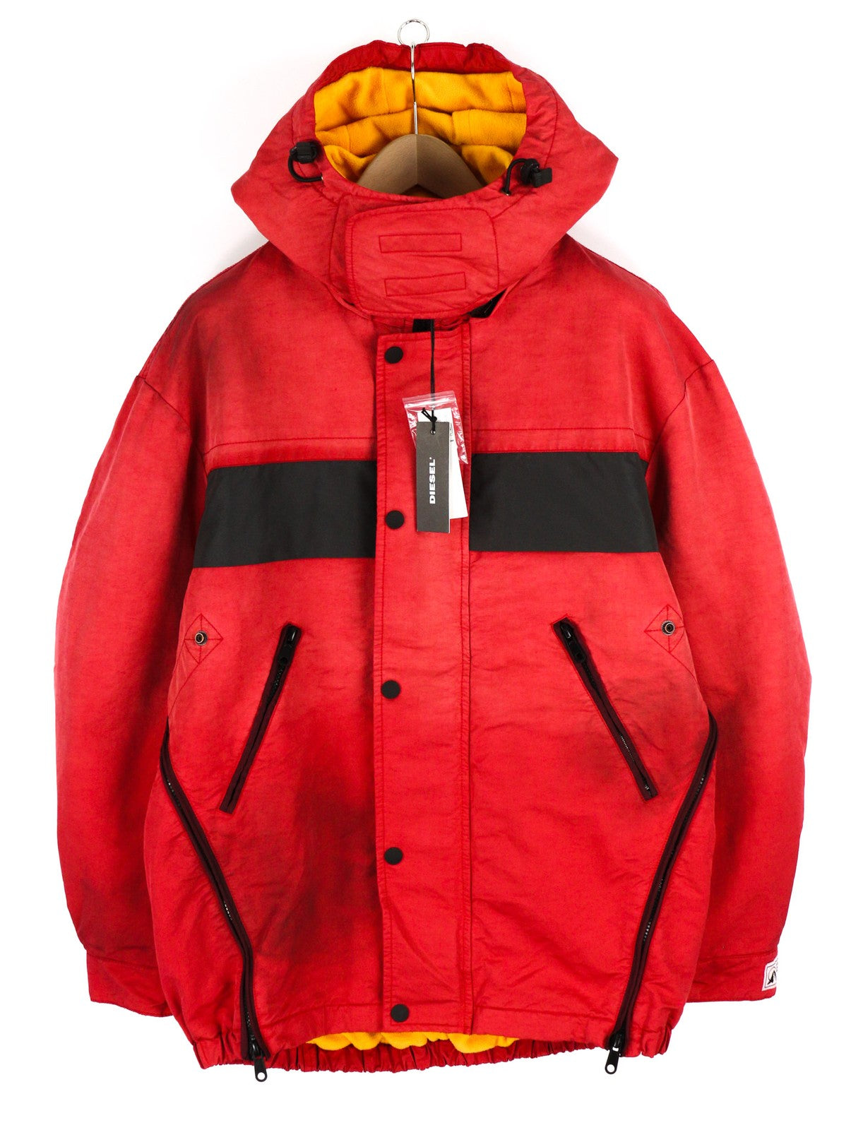 DIESEL W-Trodd Mens Jacket L Oversized Fleece Lined Hooded Coated Red RRP€395