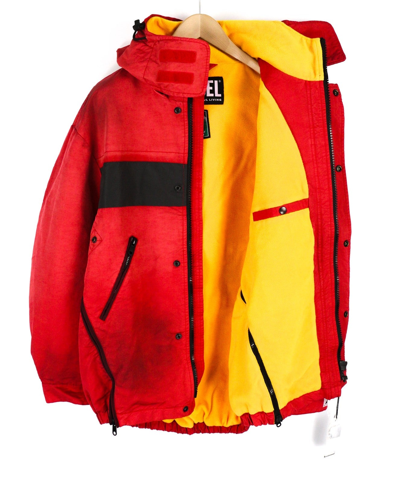 DIESEL W-Trodd Mens Jacket L Oversized Fleece Lined Hooded Coated Red RRP€395