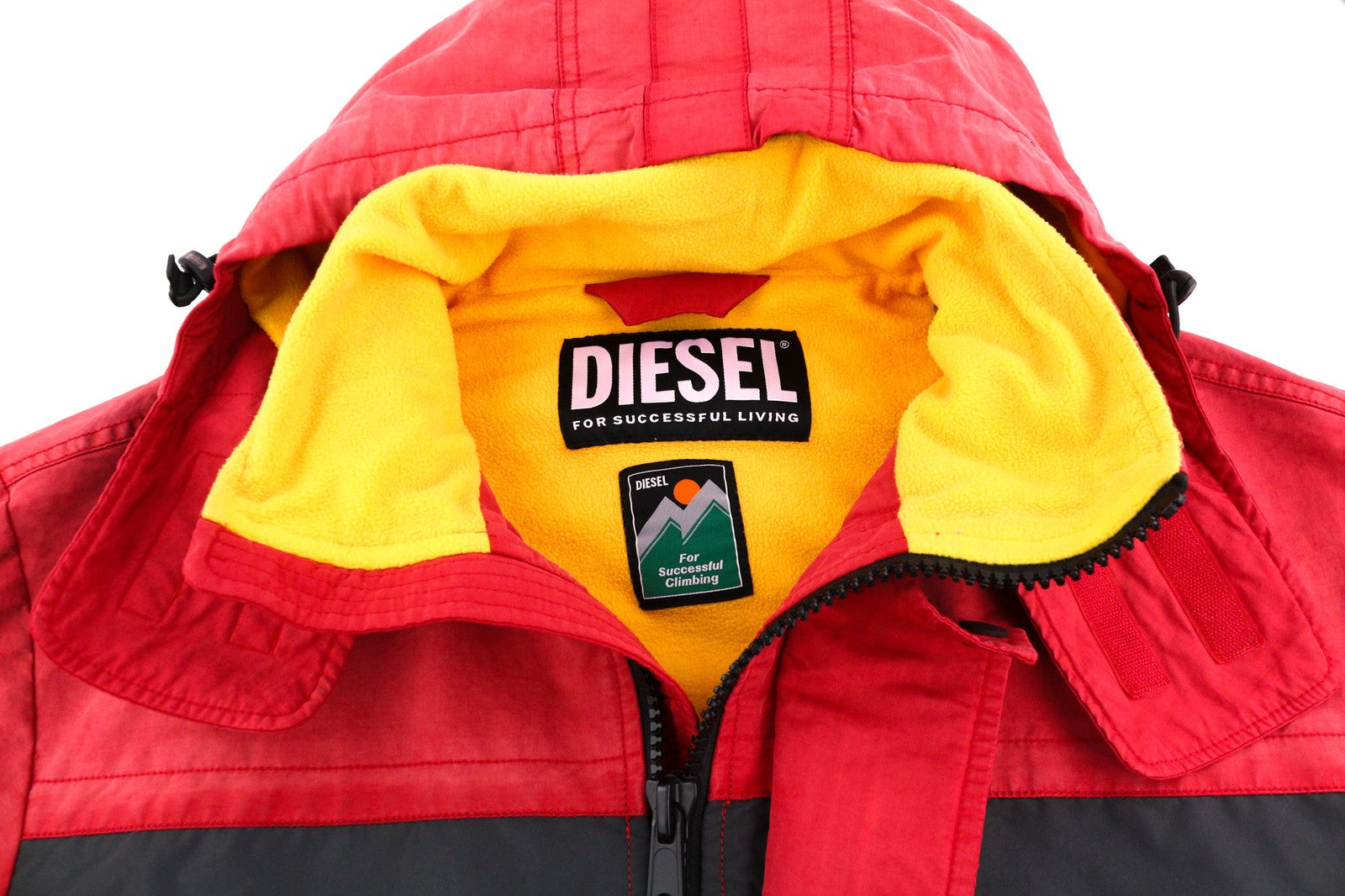 DIESEL W-Trodd Mens Jacket L Oversized Fleece Lined Hooded Coated Red RRP€395