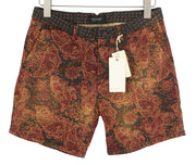 SCOTCH &amp; SODA vyriški šortai W30 rudi su Paisley raštu, užtrauktuku ir logotipu, laisvalaikio chino džemperis 
