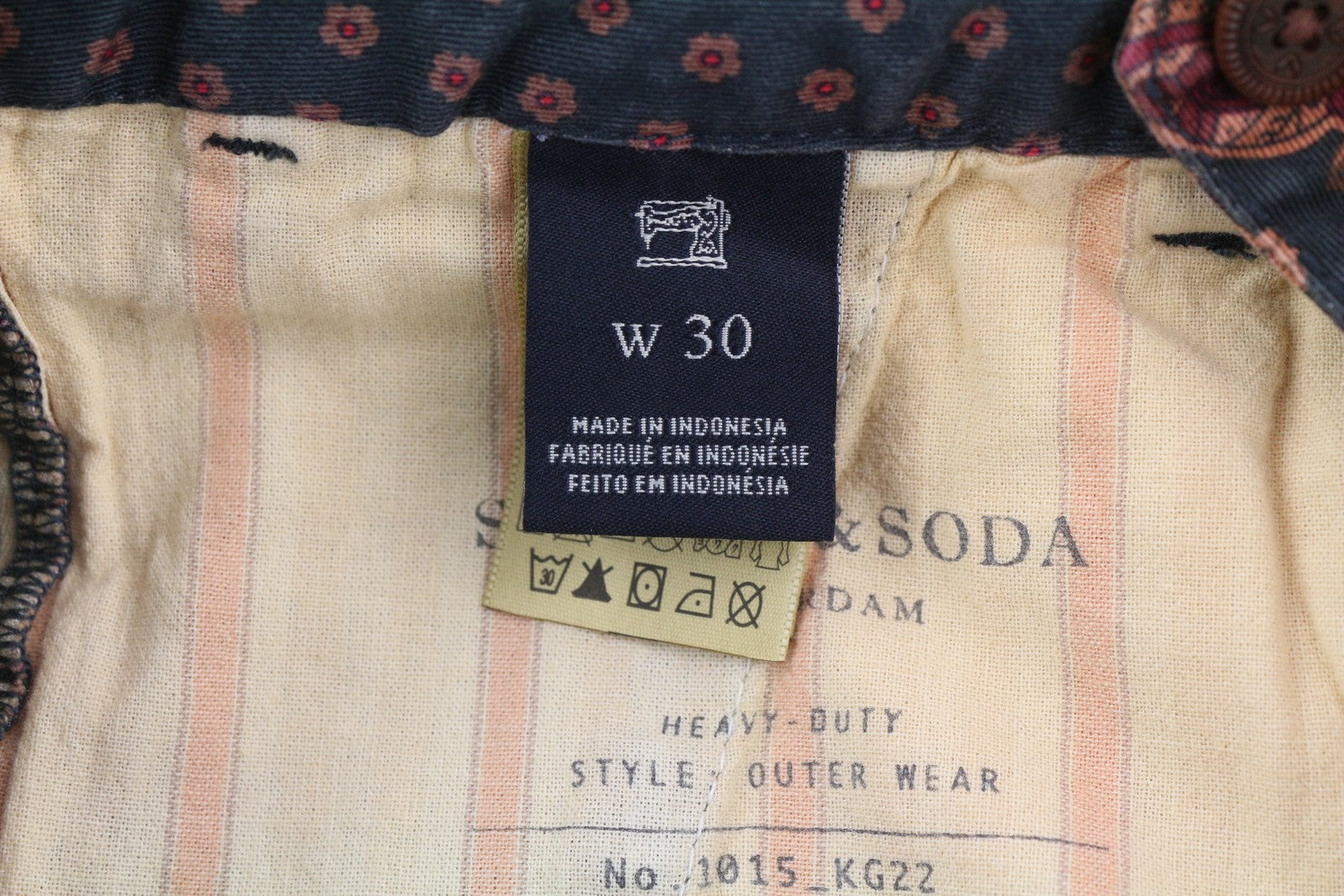 SCOTCH &amp; SODA vyriški šortai W30 rudi su Paisley raštu, užtrauktuku ir logotipu, laisvalaikio chino džemperis 