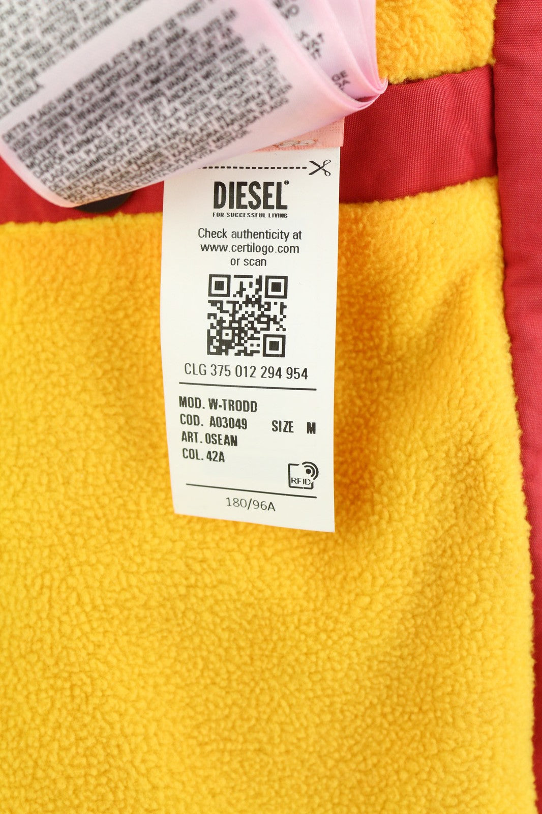 DIESEL W-Trodd vyriška striukė M su fliso pamušalu, gobtuvu ir gobtuvu, raudona, RRP 395 € 