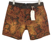 SCOTCH & SODA Men Shorts W33 Brown Paisley Pattern Zip Fly Logo Casual Chino