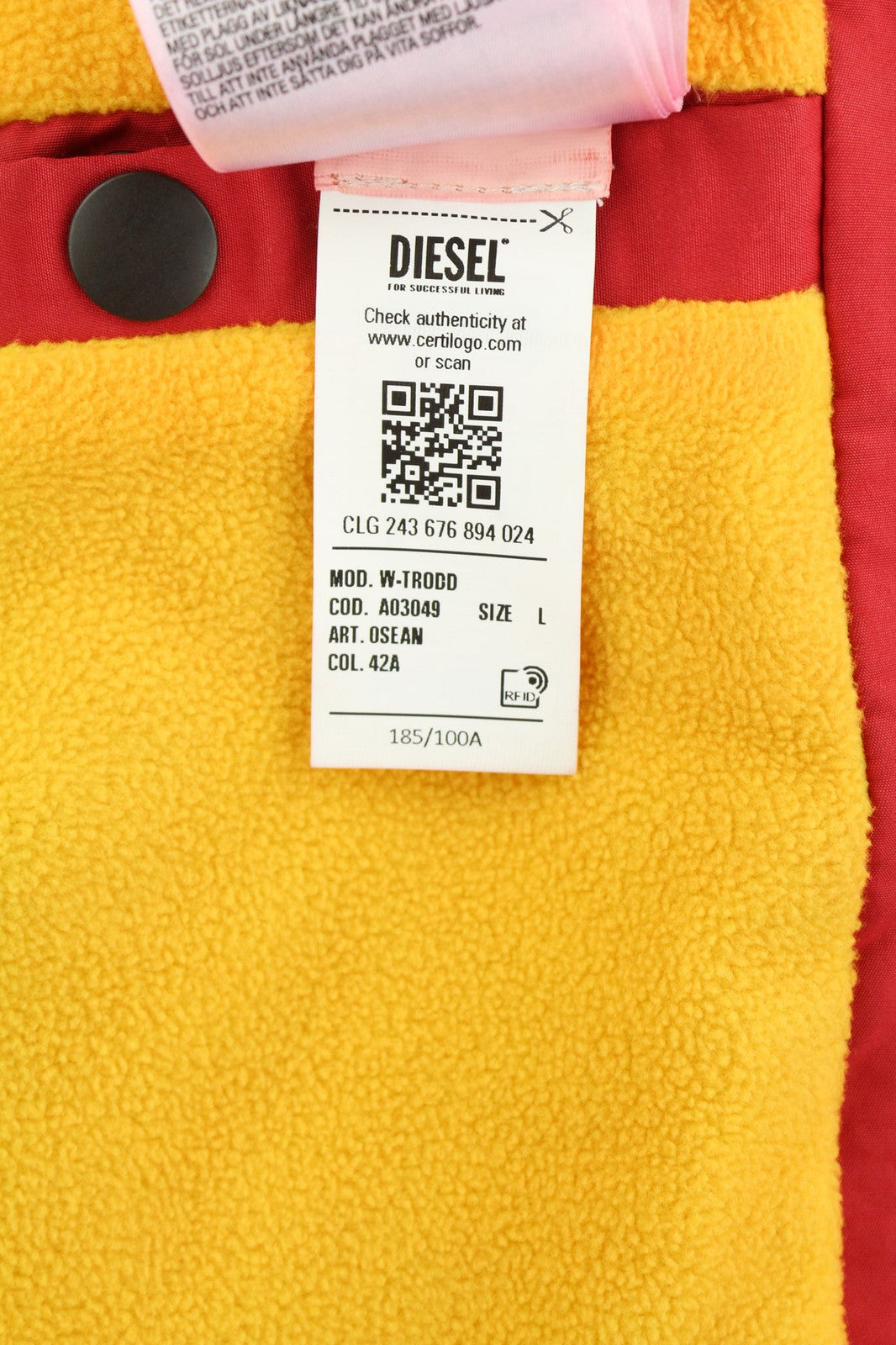 DIESEL W-Trodd vyriška striukė L dydžio, su fliso pamušalu, gobtuvu ir gobtuvu, raudona, RRP 395 € 