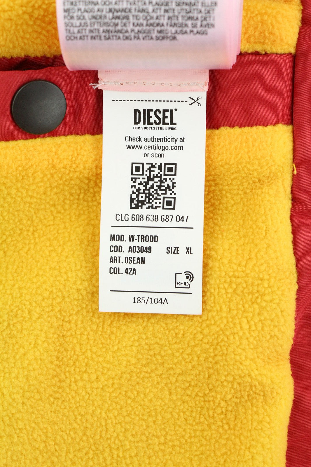 DIESEL W-Trodd vyriška striukė XL dydžio, su fliso pamušalu, gobtuvu ir gobtuvu, raudona, RRP 395 € 