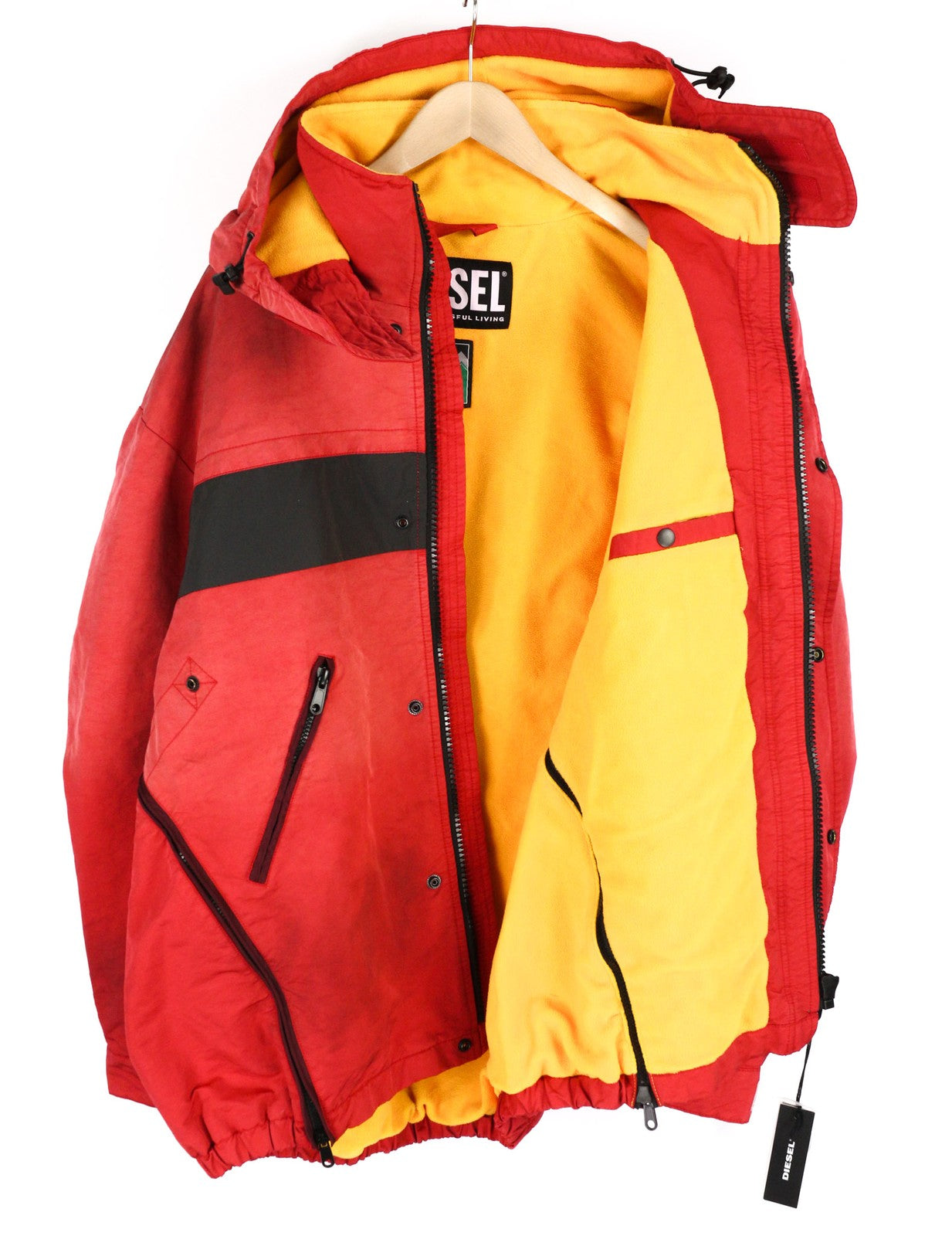 DIESEL W-Trodd vyriška striukė XL dydžio, su fliso pamušalu, gobtuvu ir gobtuvu, raudona, RRP 395 € 