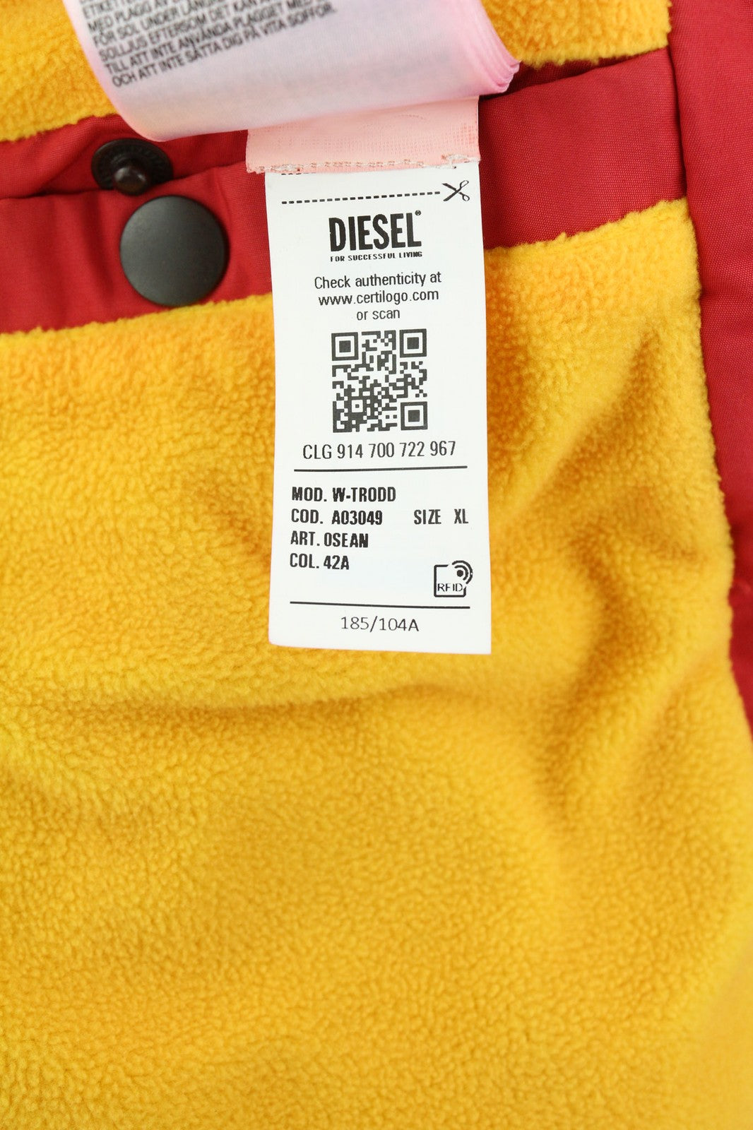 DIESEL W-Trodd vyriška striukė XL dydžio, su fliso pamušalu, gobtuvu ir dengta užtrauktuku, RRP 395 € 