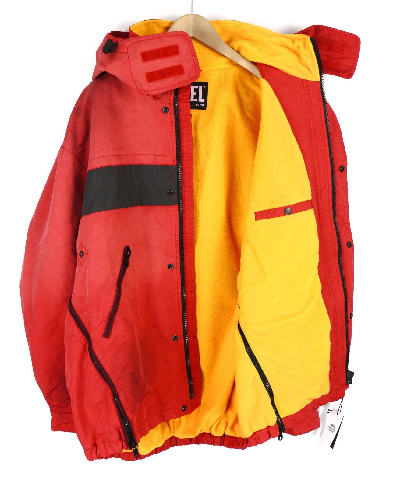 DIESEL W-Trodd vyriška striukė 2XL su fliso pamušalu, gobtuvu ir gobtuvu, raudona, RRP 395 €