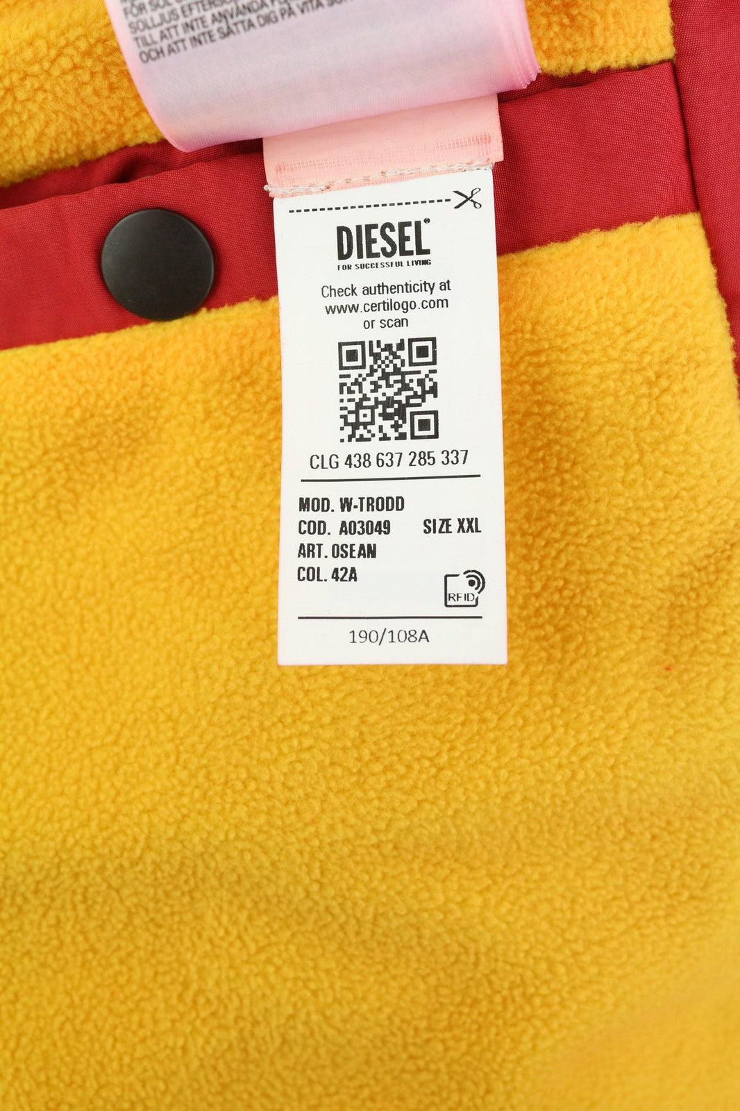 DIESEL W-Trodd vyriška striukė 2XL su fliso pamušalu, gobtuvu ir gobtuvu, raudona, RRP 395 €