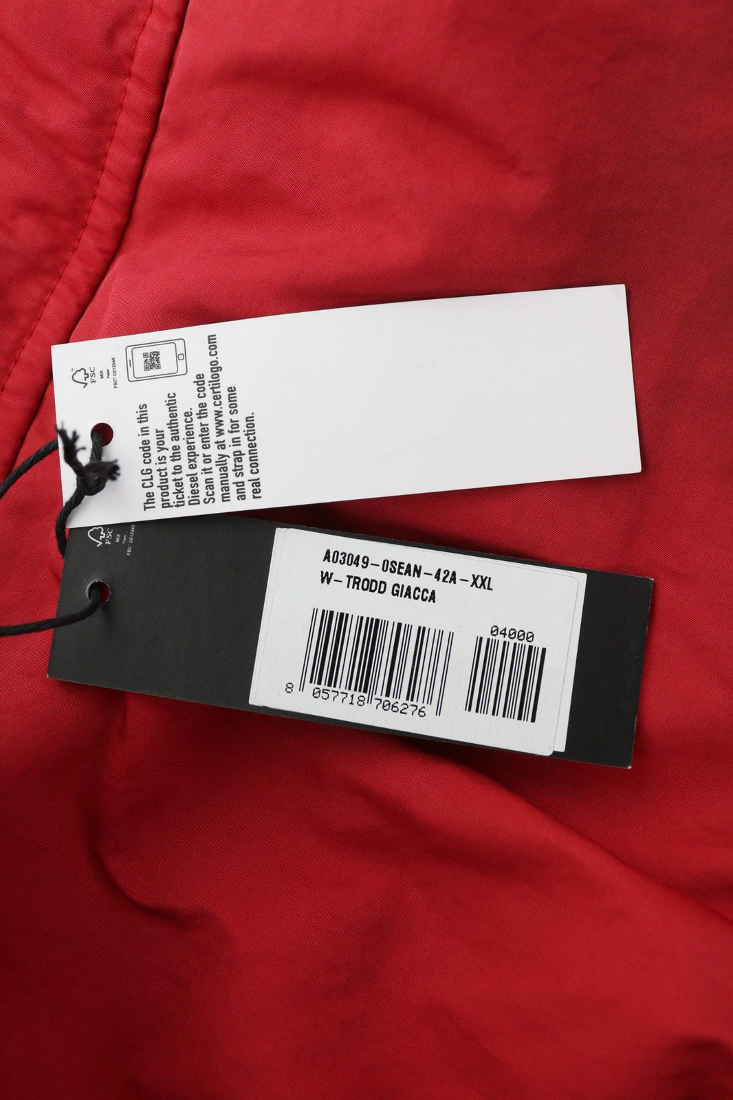 DIESEL W-Trodd vyriška striukė 2XL su fliso pamušalu, gobtuvu ir gobtuvu, raudona, RRP 395 €