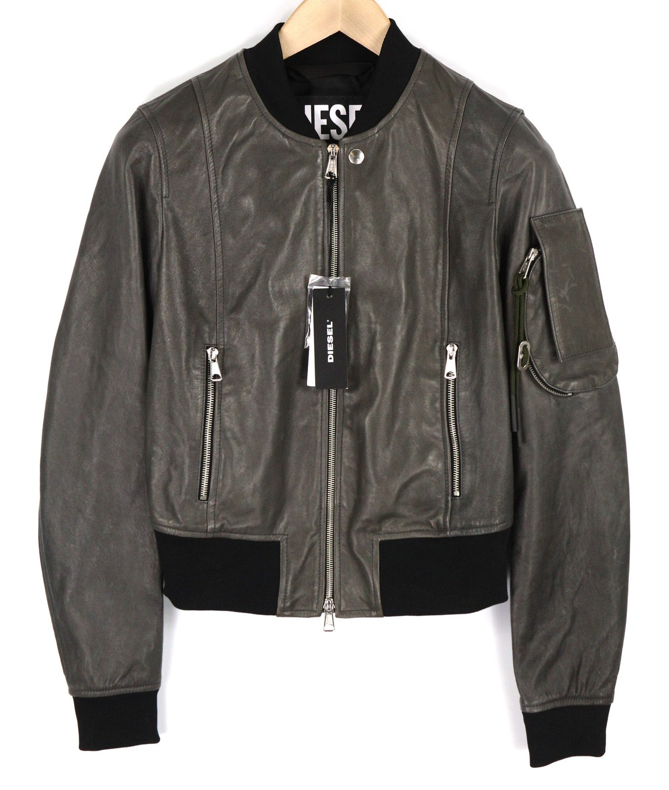 DIESEL L-Elia moteriška striukė M, bomber stiliaus, avikailio, odos, su užtrauktuku, pilka, RRP 795 €