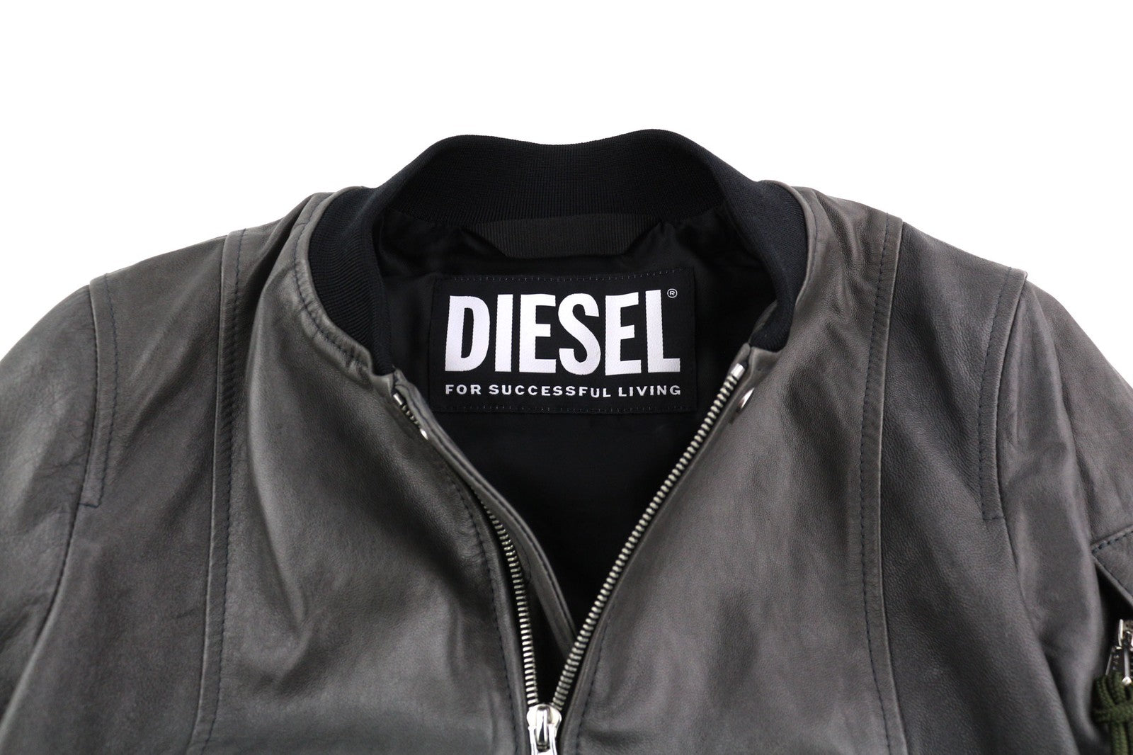 DIESEL L-Elia moteriška striukė M, bomber stiliaus, avikailio, odos, su užtrauktuku, pilka, RRP 795 €