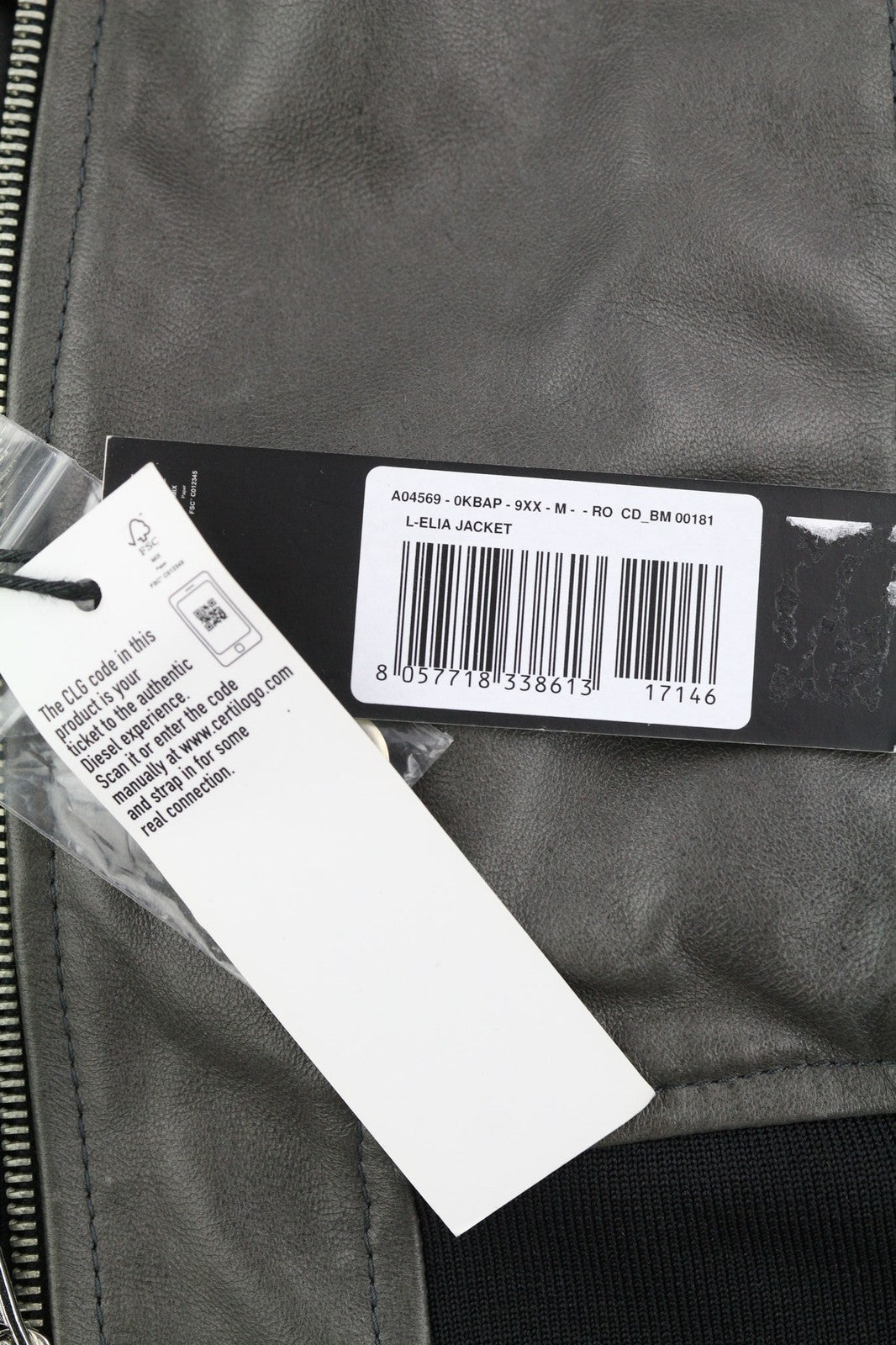 DIESEL L-Elia moteriška striukė M, bomber stiliaus, avikailio, odos, su užtrauktuku, pilka, RRP 795 €