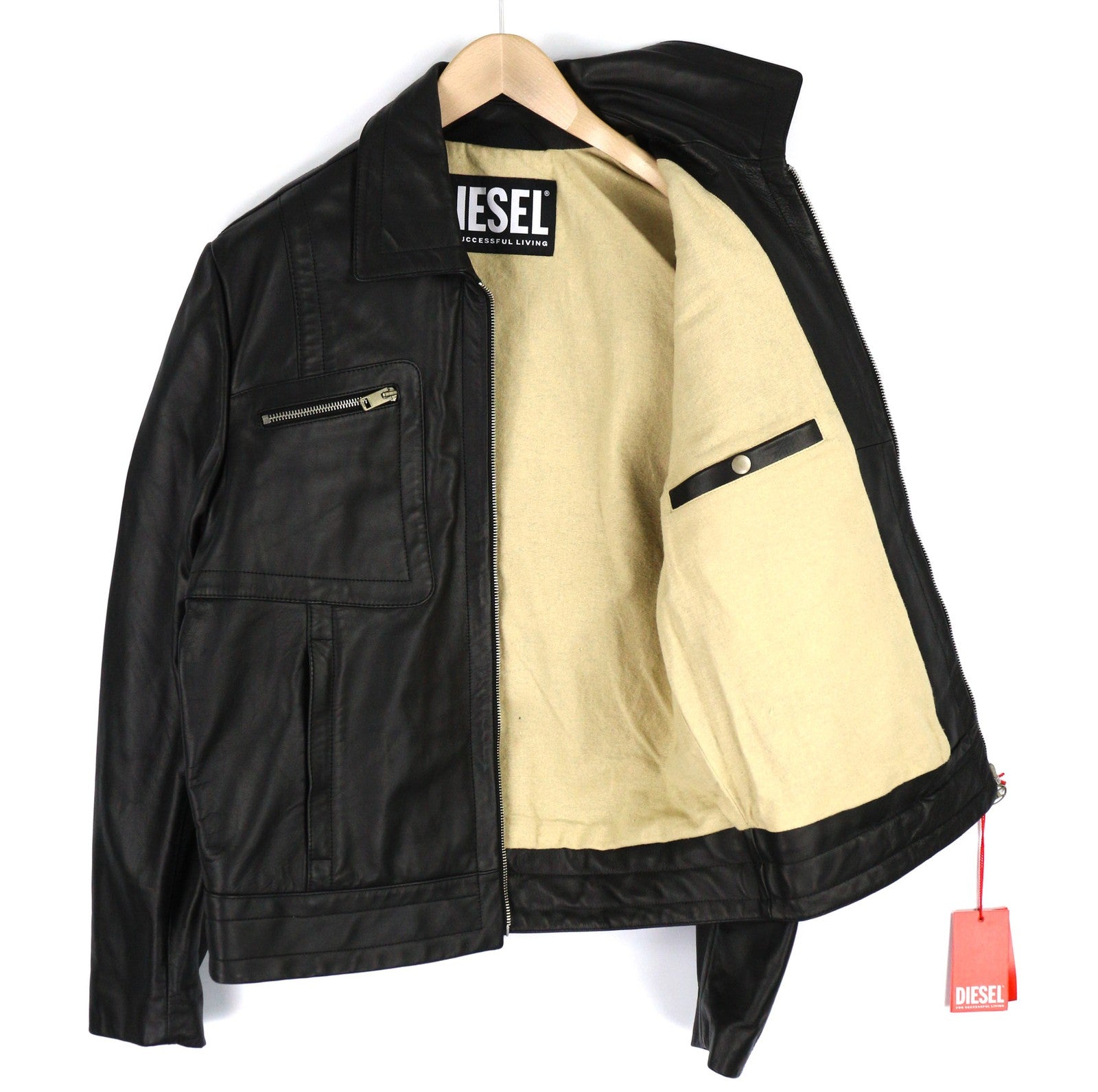 DIESEL L-Cale vyriška striukė L, juoda, su odiniu kaklo pamušalu, RRP 650 € 