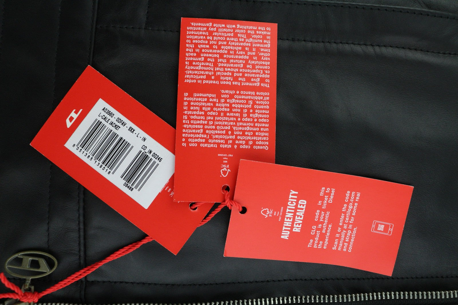 DIESEL L-Cale vyriška striukė L, juoda, su odiniu kaklo pamušalu, RRP 650 € 