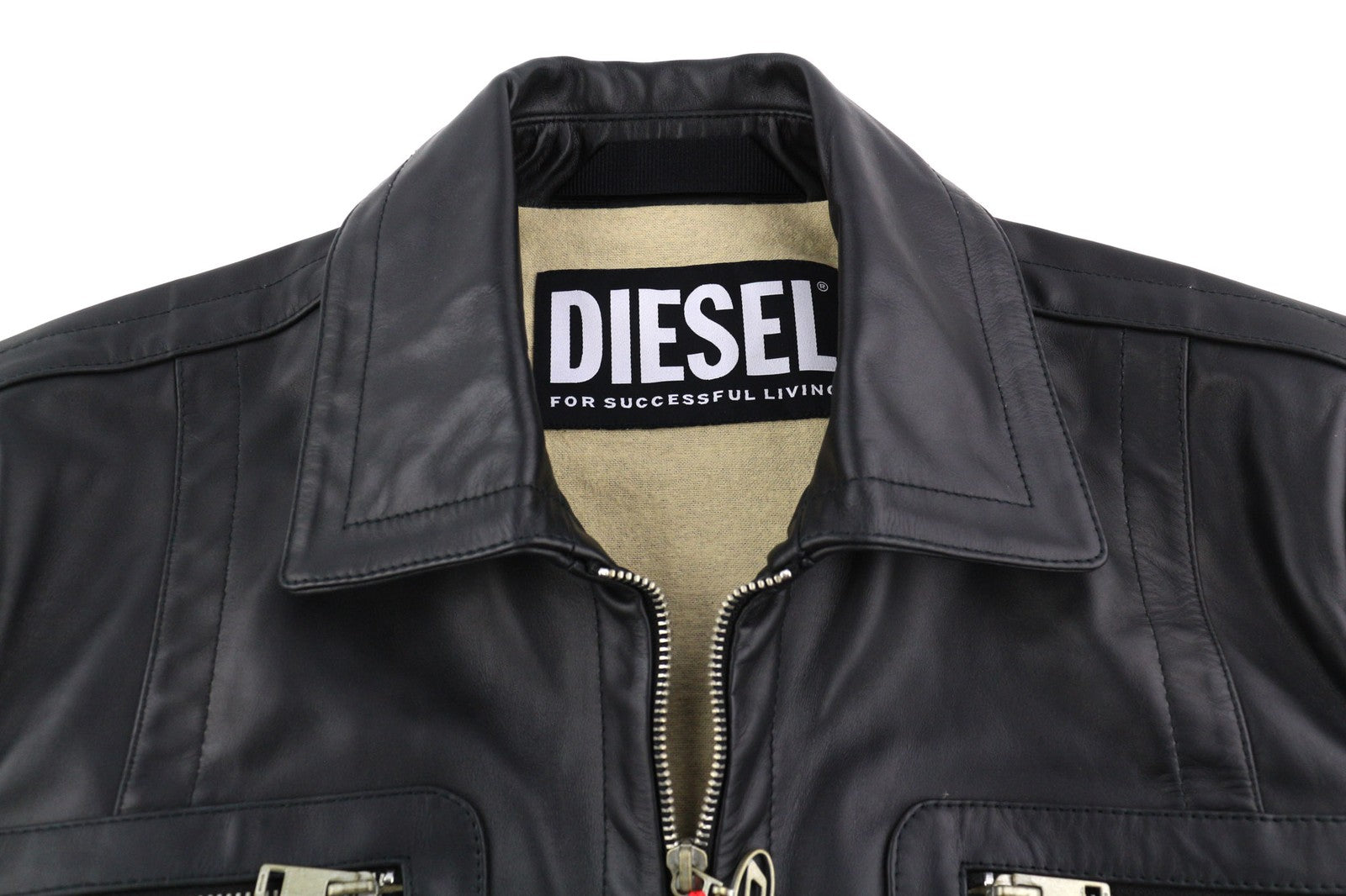 DIESEL L-Cale vyriška striukė L, juoda, odinė, su apykakle ir pamušalu, RRP 650 € 