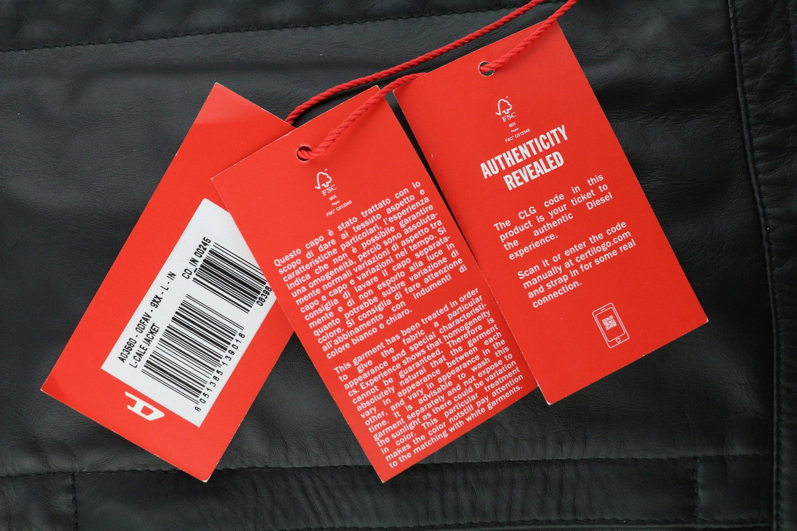 DIESEL L-Cale vyriška striukė L, juoda, odinė, su apykakle ir pamušalu, RRP 650 € 