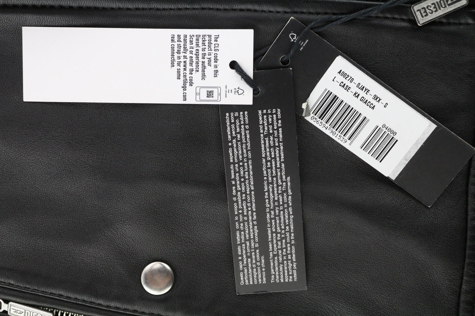 DIESEL L-Case-Ka vyriška striukė S, juoda, avikailio, odinė juostinė apykaklė, rekomenduojama kaina – 450 € 