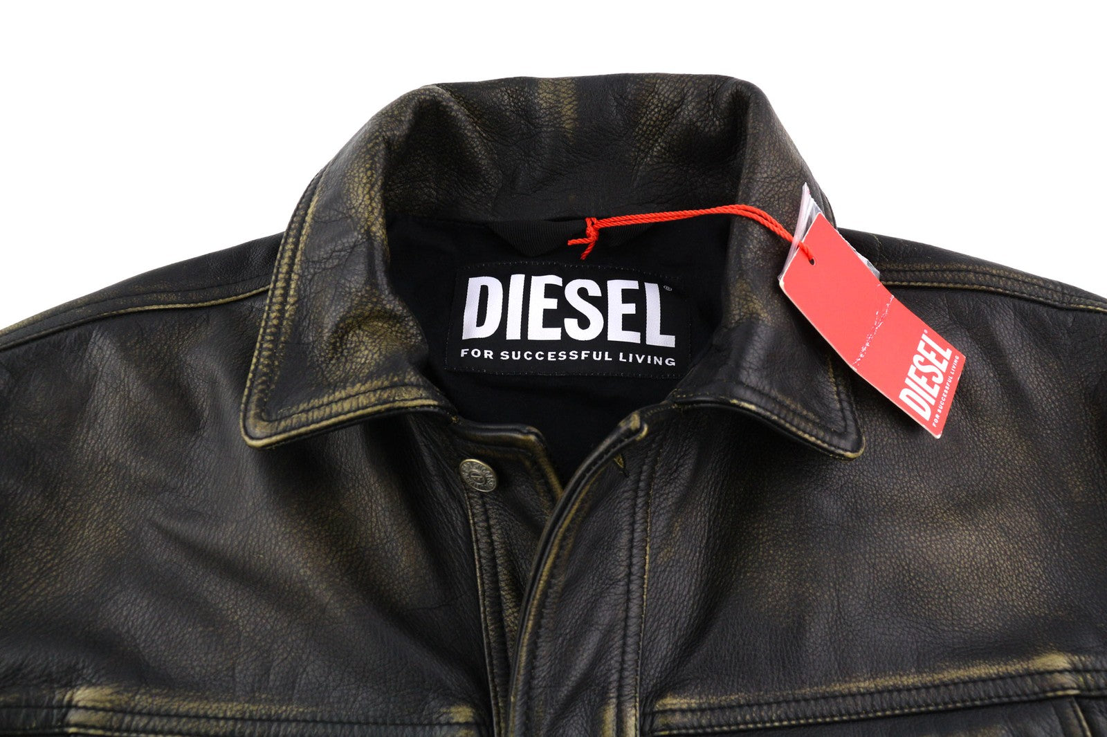 DIESEL L-Riley vyriška striukė XL dydžio, juoda, odinė, sendinto audinio, su sagomis, RRP 895 € 