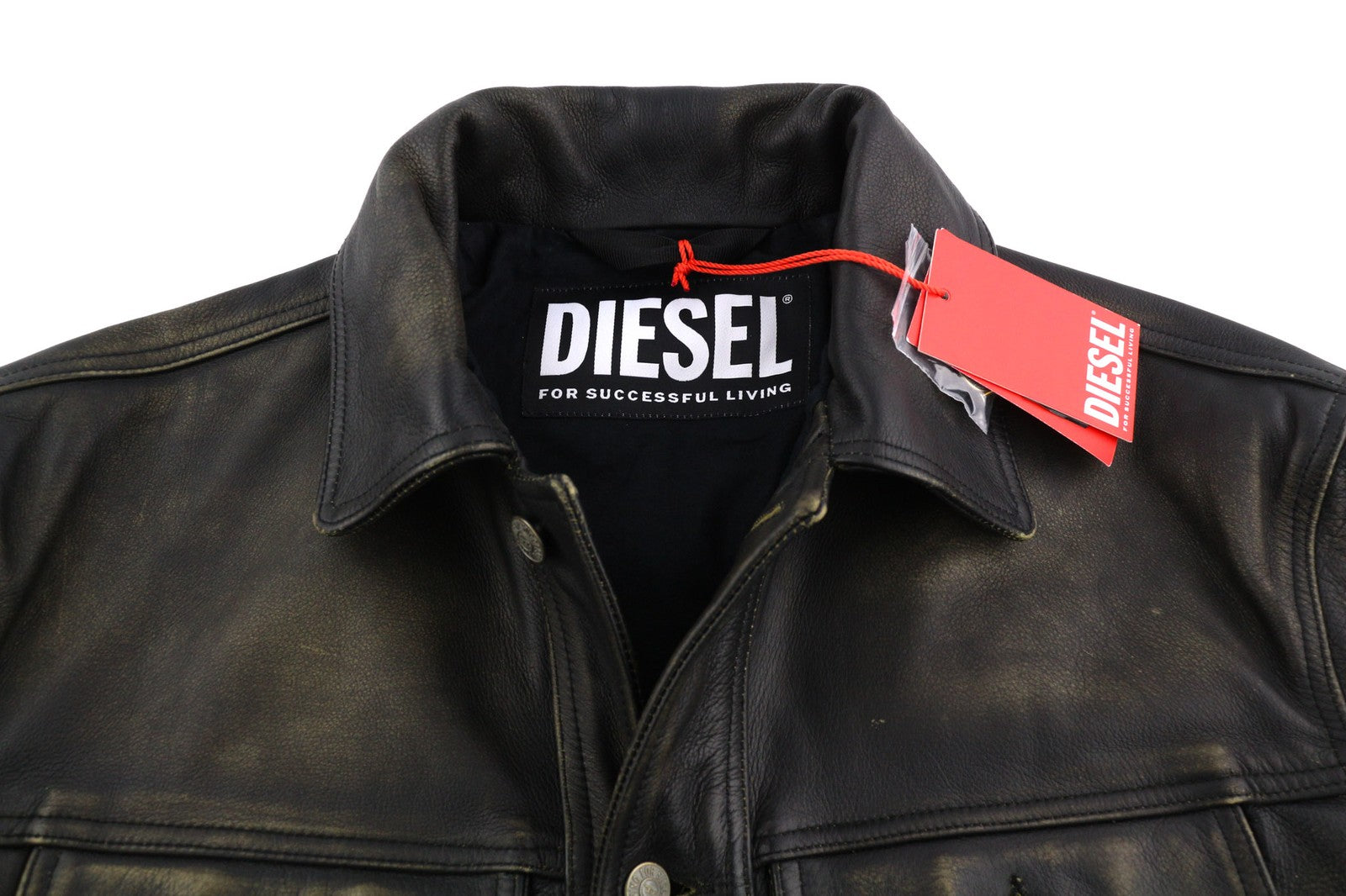DIESEL L-Riley vyriška striukė L, juoda, odinė, sendinto stiliaus, su sagomis, RRP 895 € 