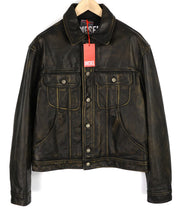 DIESEL L-Riley vyriška striukė L, juoda, odinė, sendinto stiliaus, su sagomis, RRP 895 € 