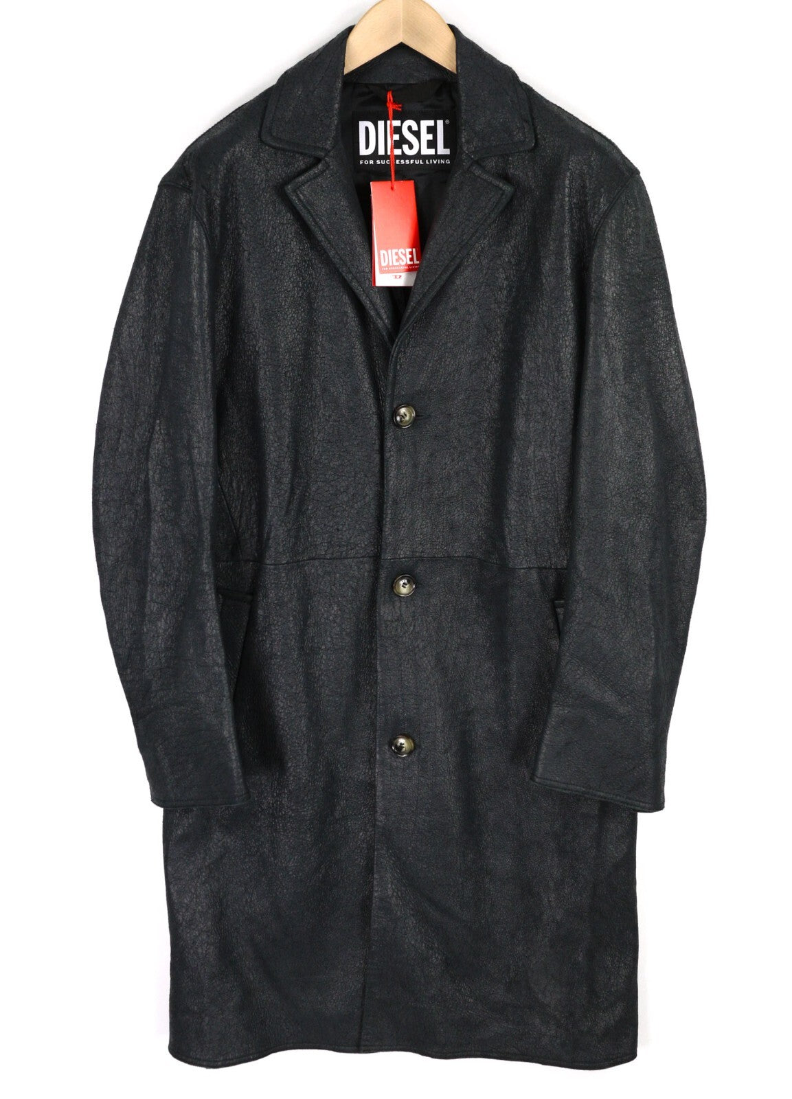 DIESEL L-Coat-CRK L dydžio ėriuko odos odinis švarkas su įpjova atvarte ir sagomis, rekomenduojama kaina – 1195 € 