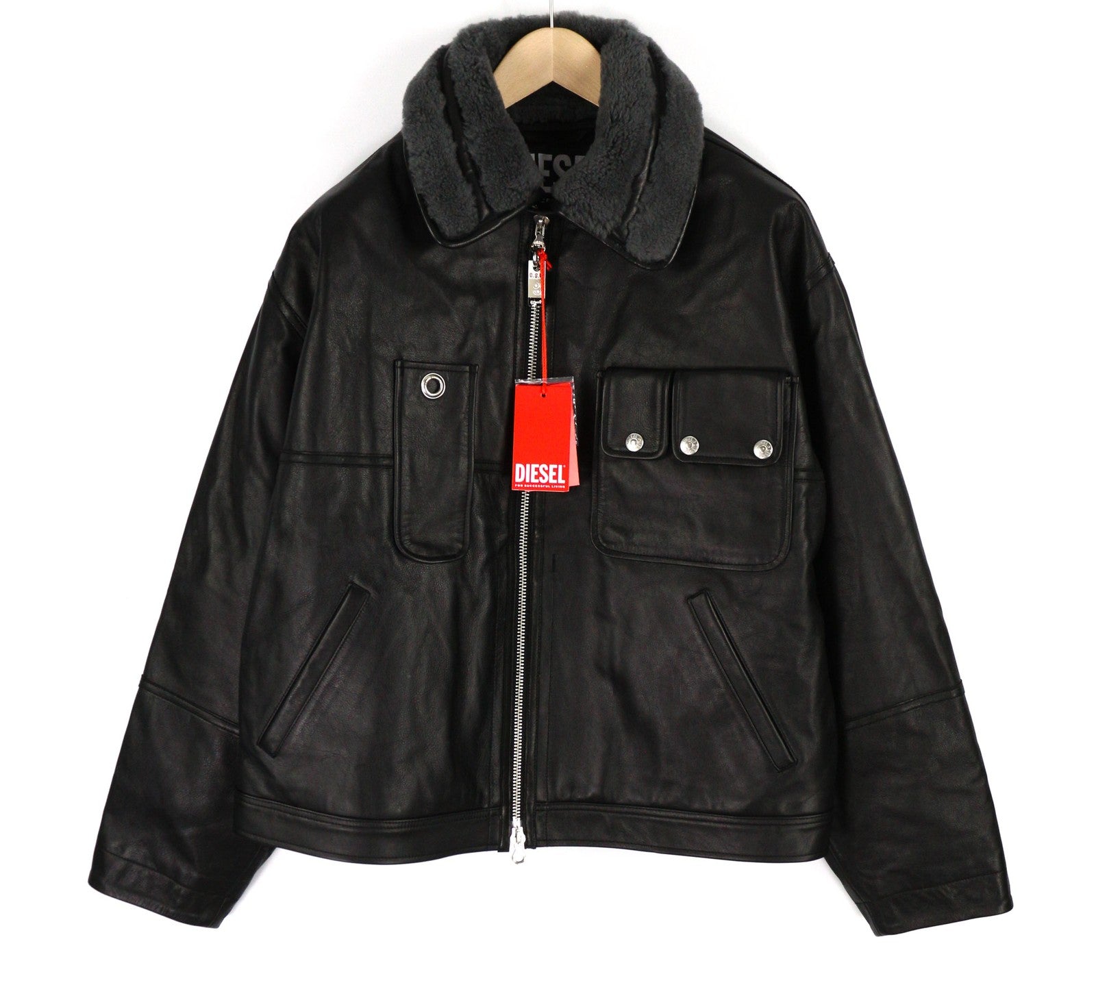 DIESEL L-Gilbert-Fur odinė vyriška striukė iš jaučio odos, avikailio, kailio, RRP 1095 € 