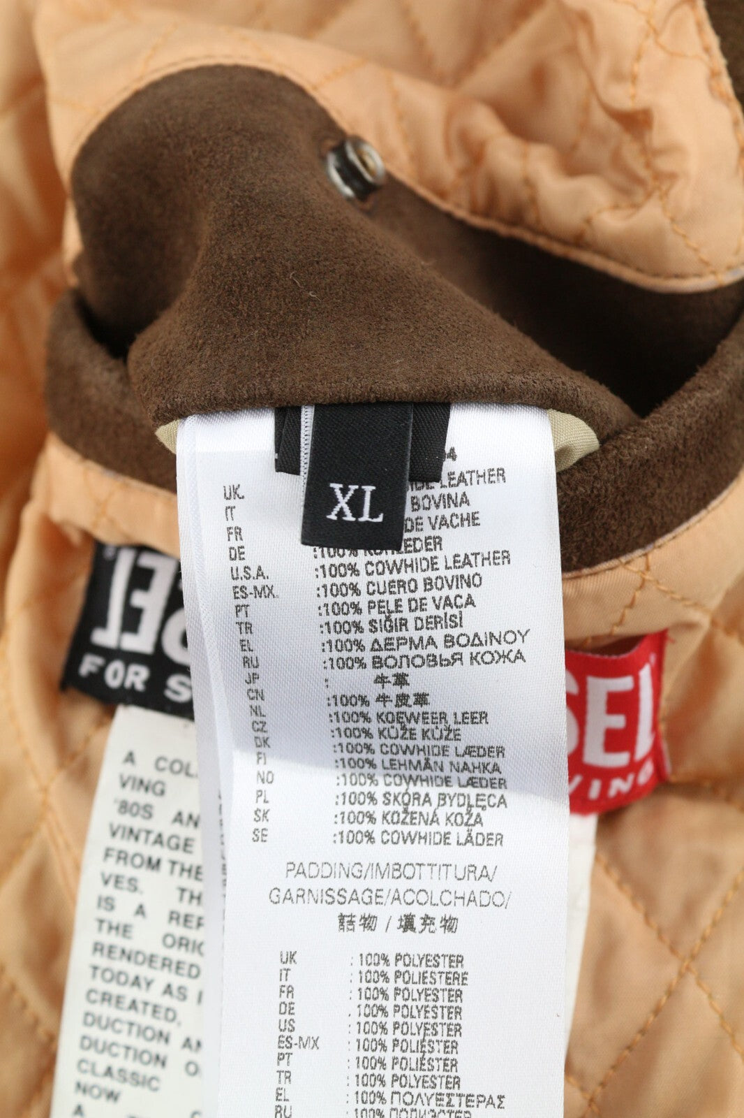 DIESEL D4D-3 odinė striukė, ruda, XL dydžio, zomša, jaučio oda, paminkštinta, rekomenduojama mažmeninė kaina – 1099 € 