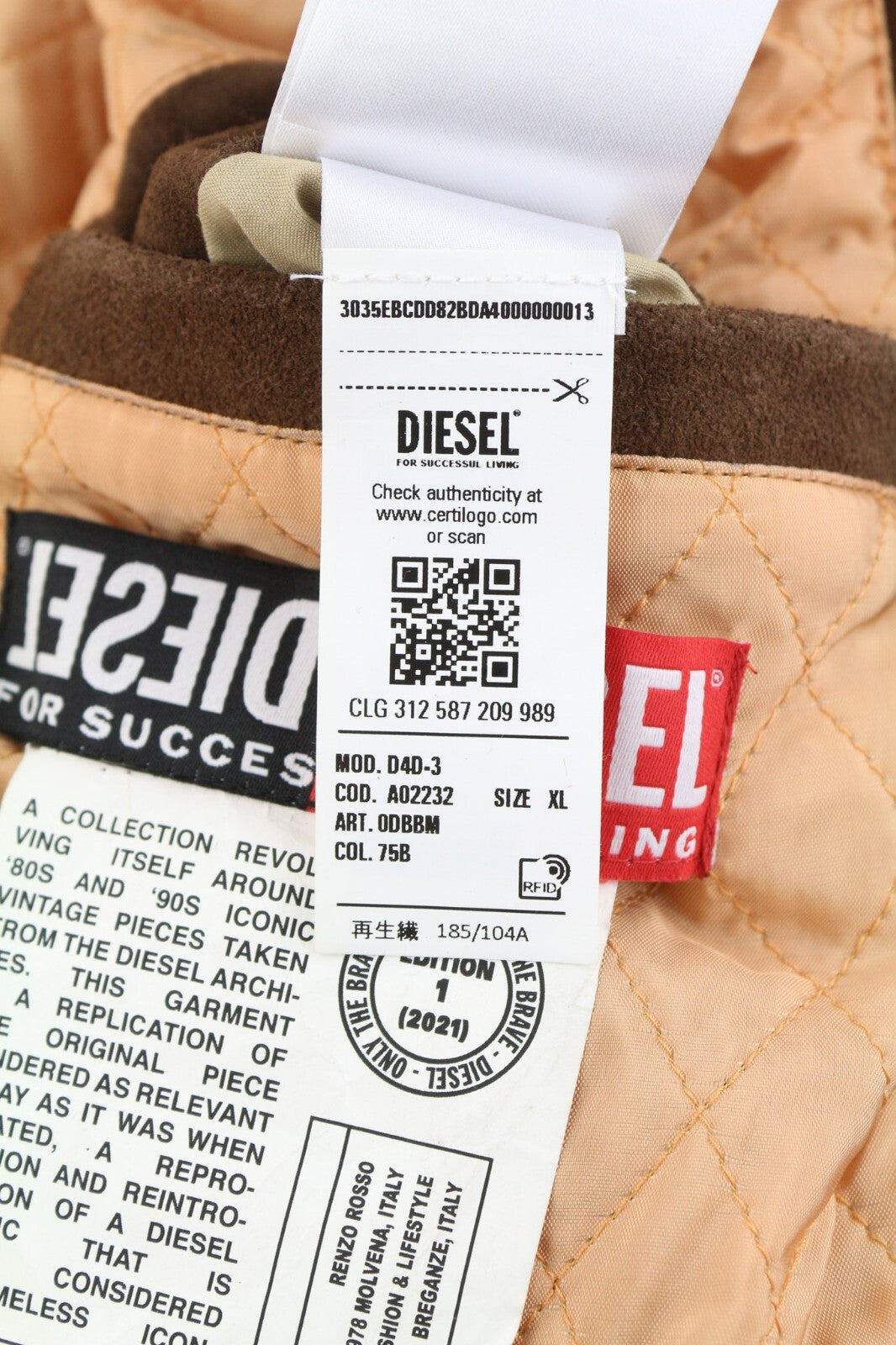 DIESEL D4D-3 odinė striukė, ruda, XL dydžio, zomša, jaučio oda, paminkštinta, rekomenduojama mažmeninė kaina – 1099 € 